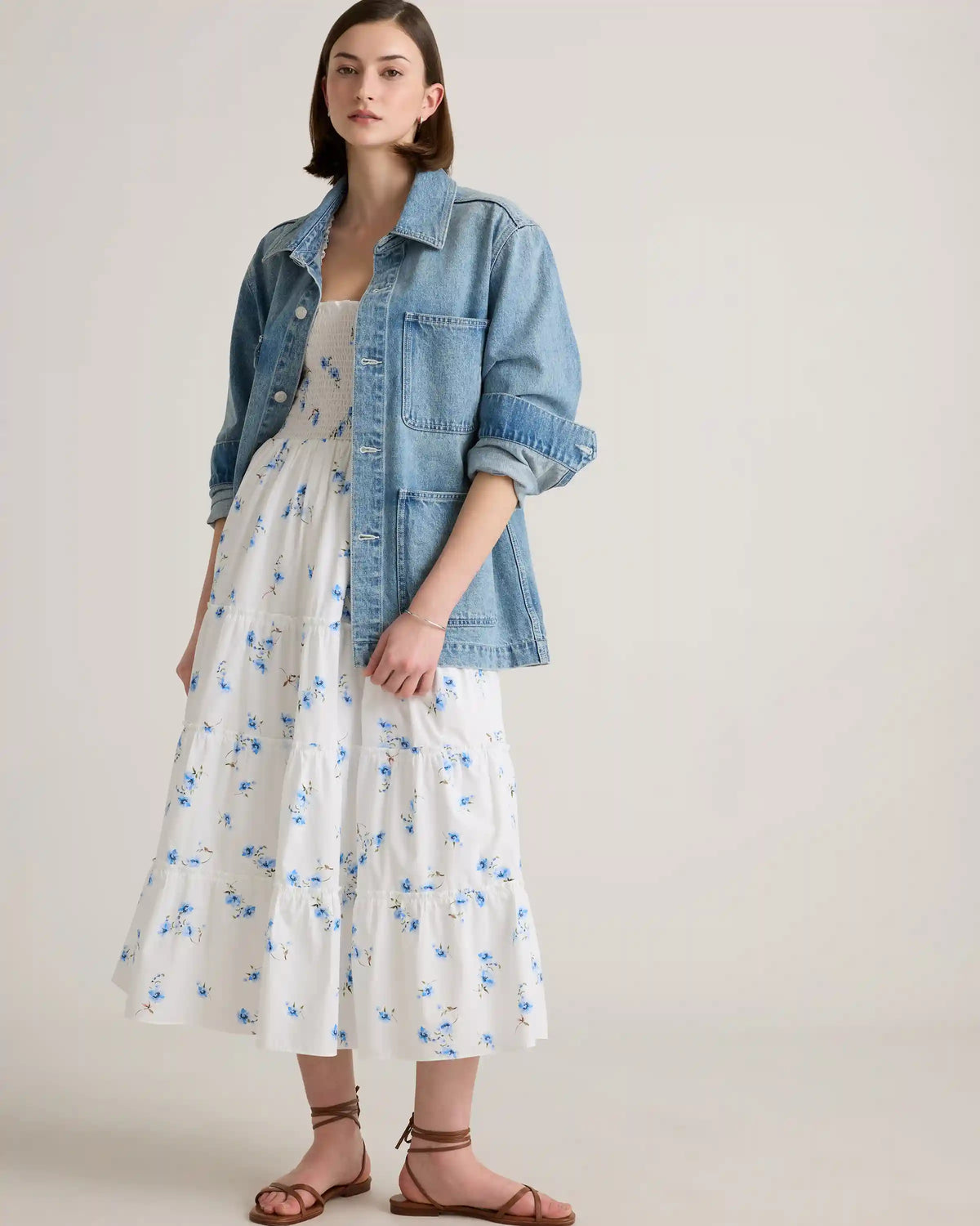 100% Organic Cotton Poplin Smocked Midi Dress