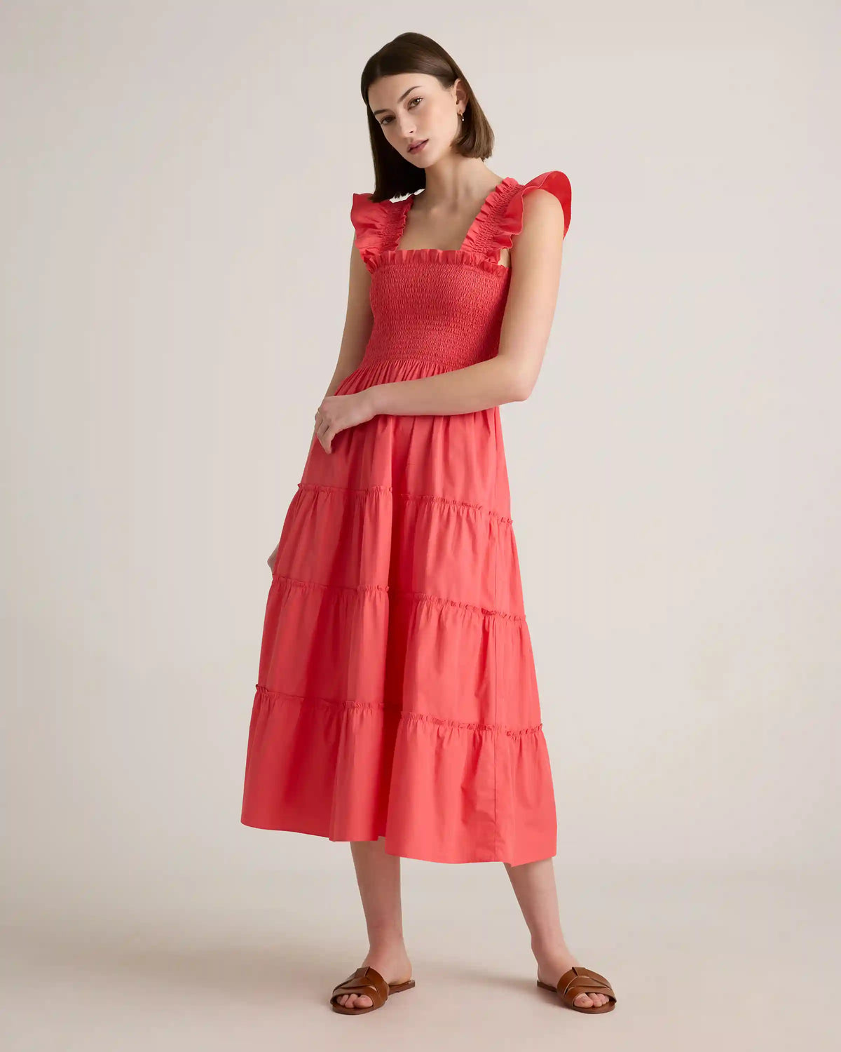 100% Organic Cotton Poplin Smocked Midi Dress