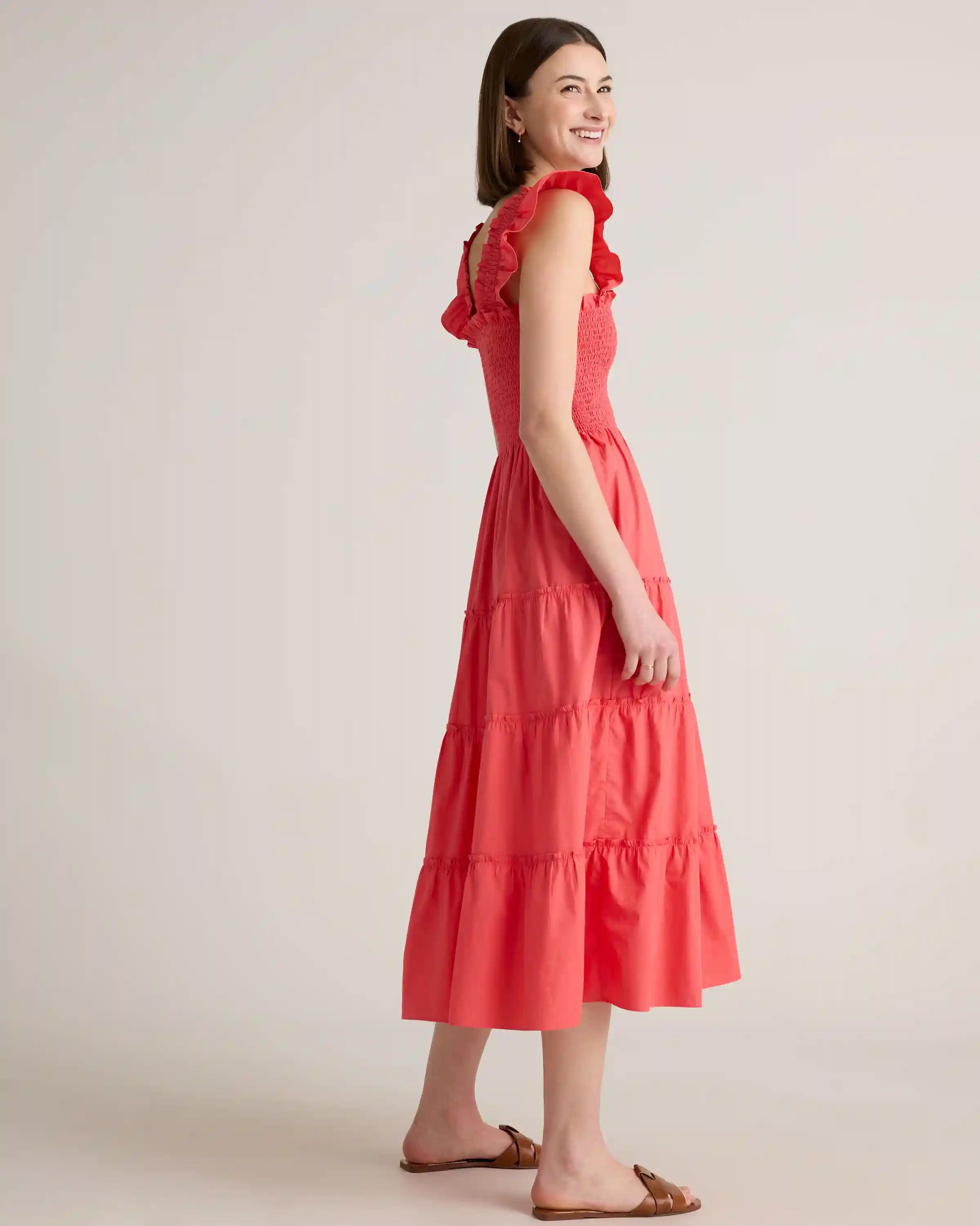 100% Organic Cotton Poplin Smocked Midi Dress