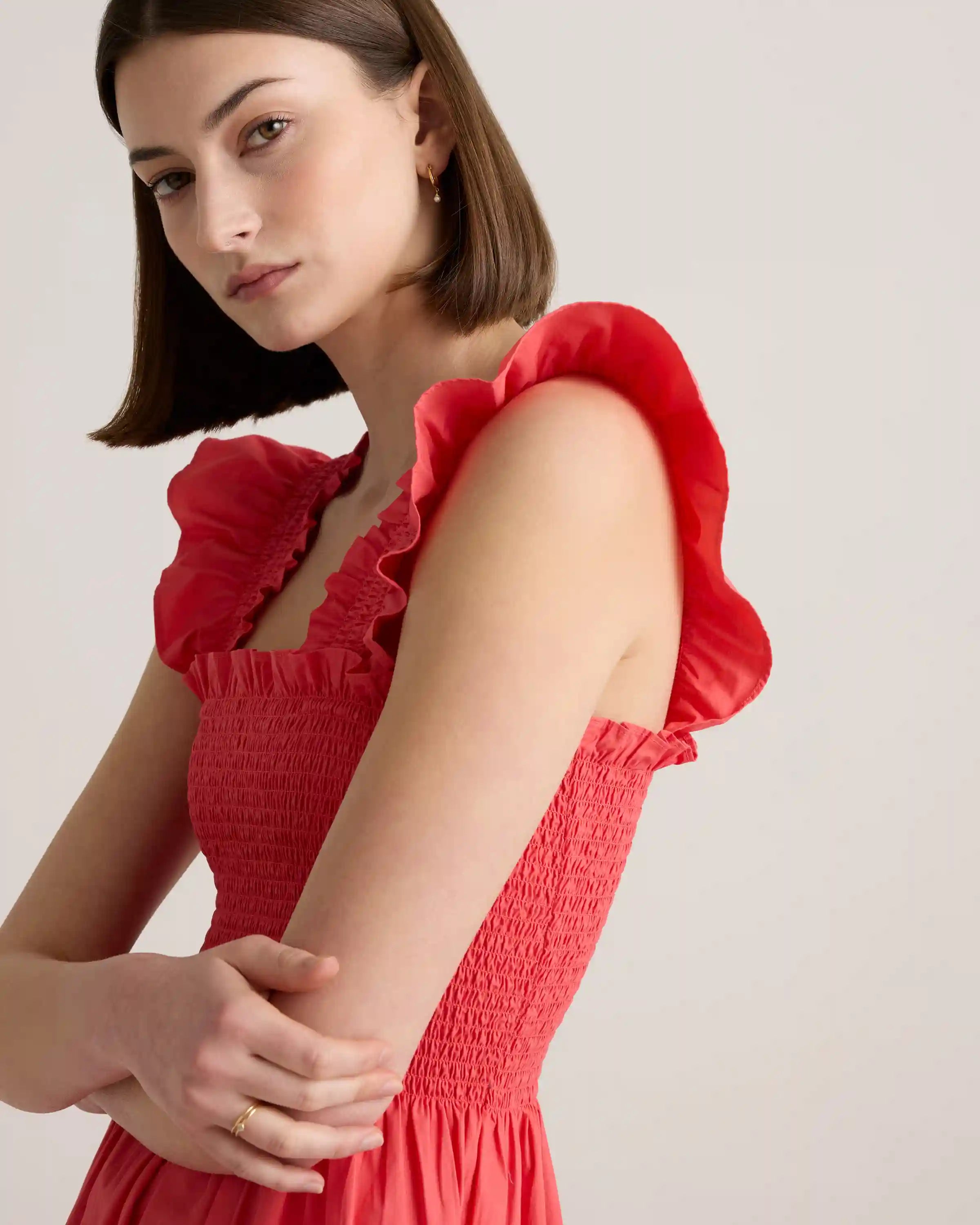 100% Organic Cotton Poplin Smocked Midi Dress