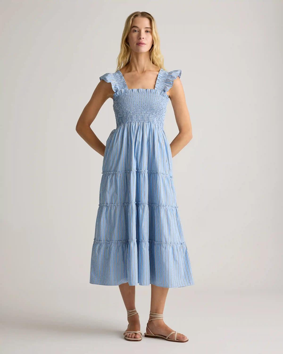 100% Organic Cotton Poplin Smocked Midi Dress