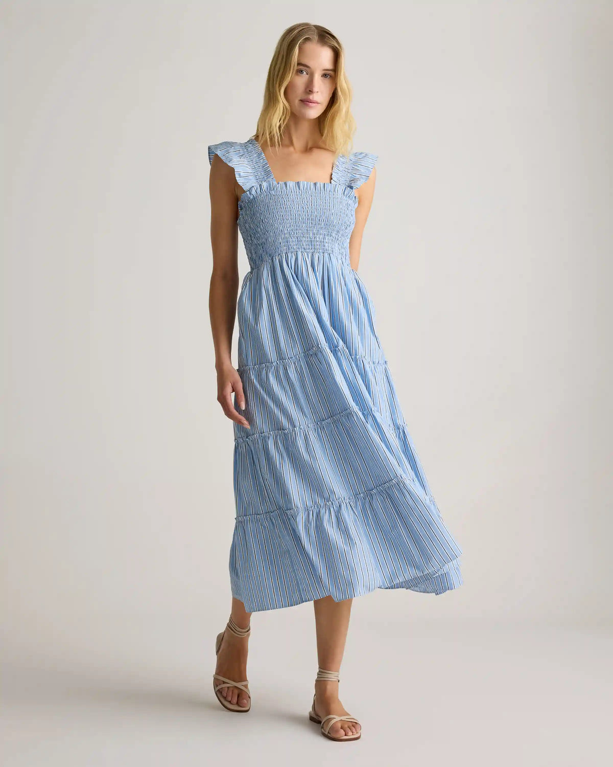 100% Organic Cotton Poplin Smocked Midi Dress