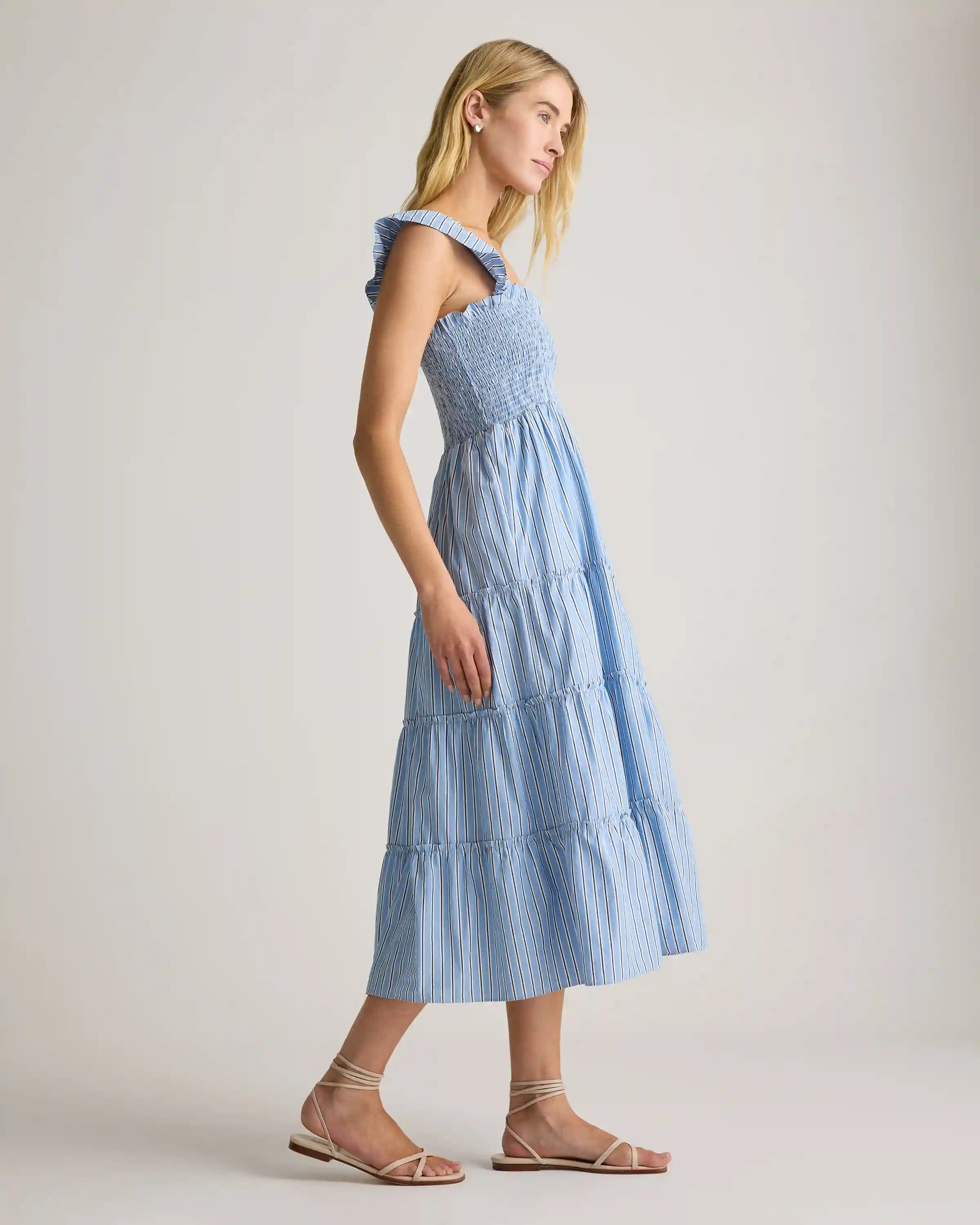 100% Organic Cotton Poplin Smocked Midi Dress