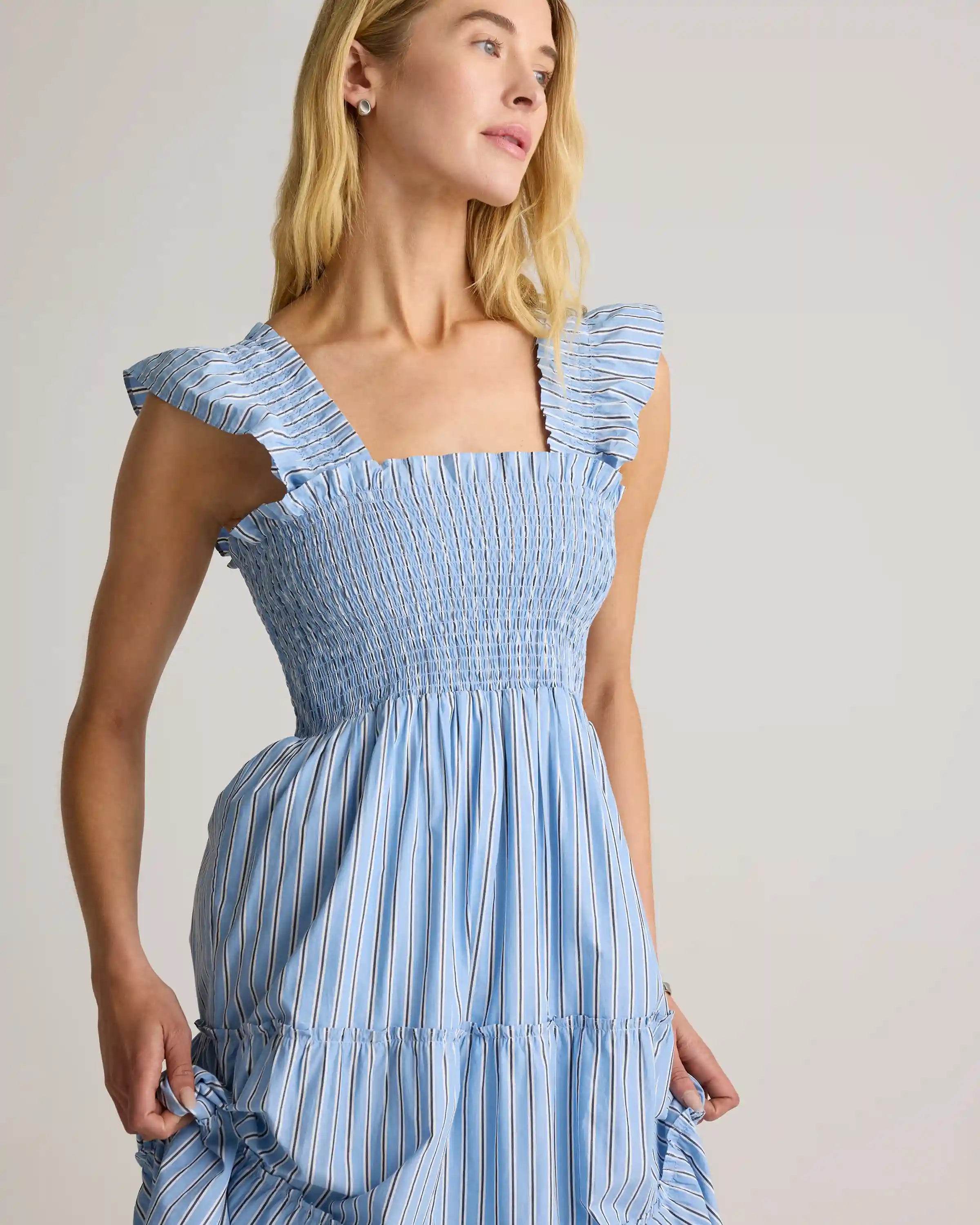 100% Organic Cotton Poplin Smocked Midi Dress