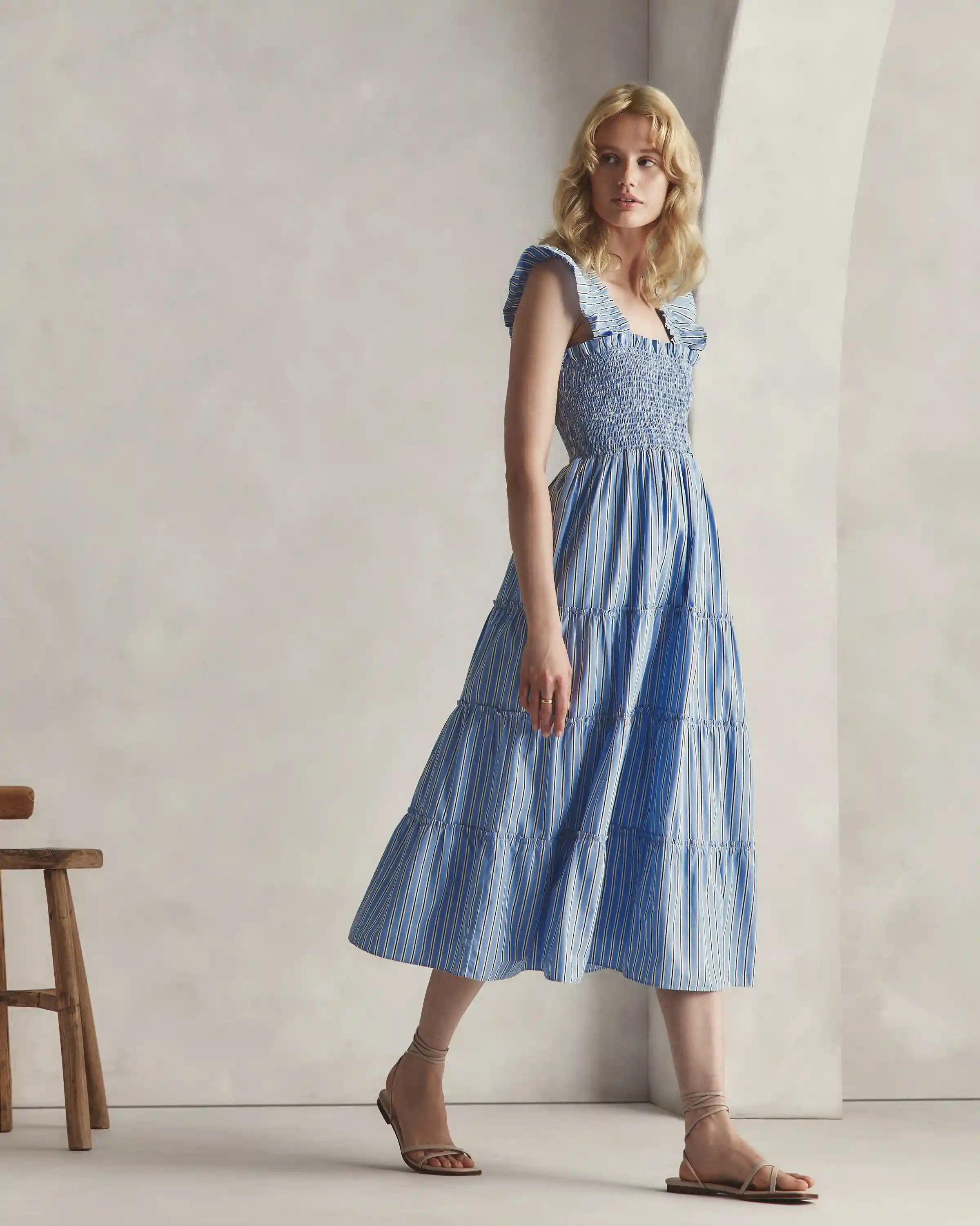 100% Organic Cotton Poplin Smocked Midi Dress