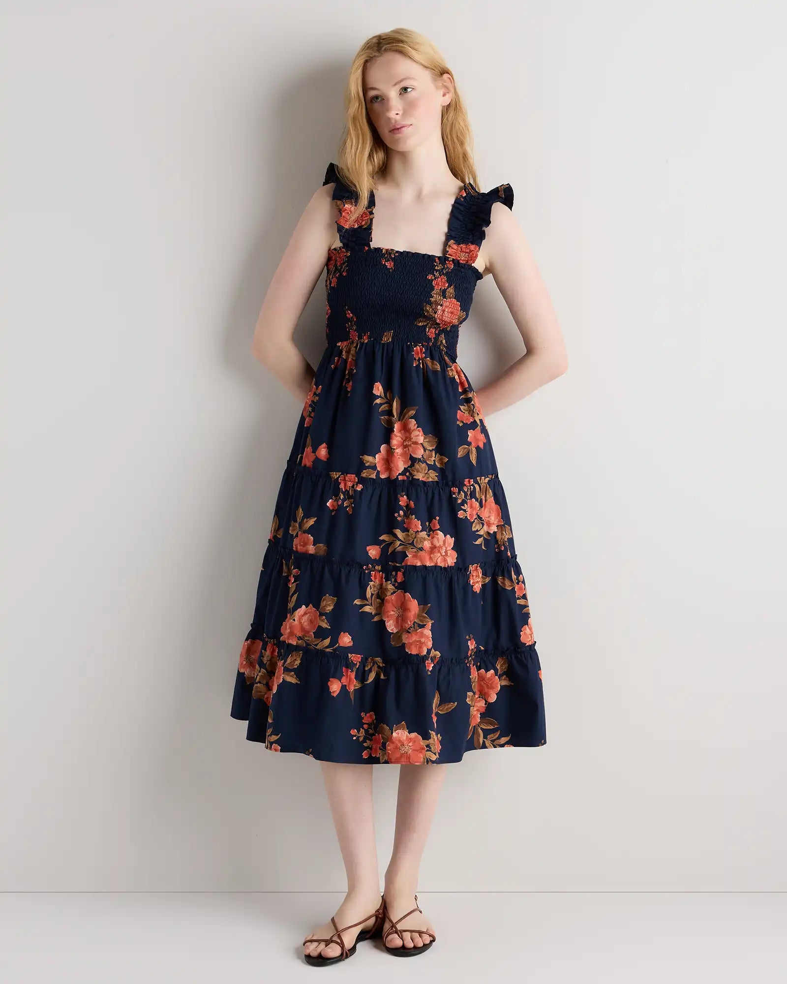 100% Organic Cotton Poplin Smocked Midi Dress