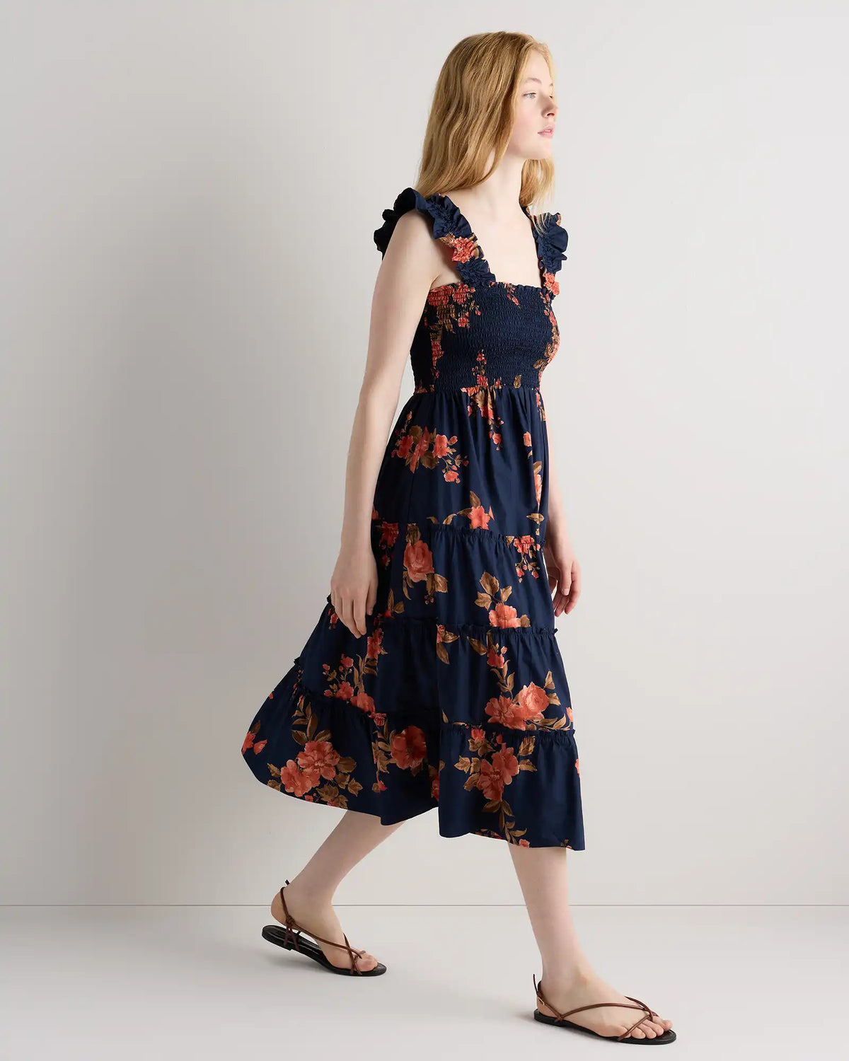 100% Organic Cotton Poplin Smocked Midi Dress
