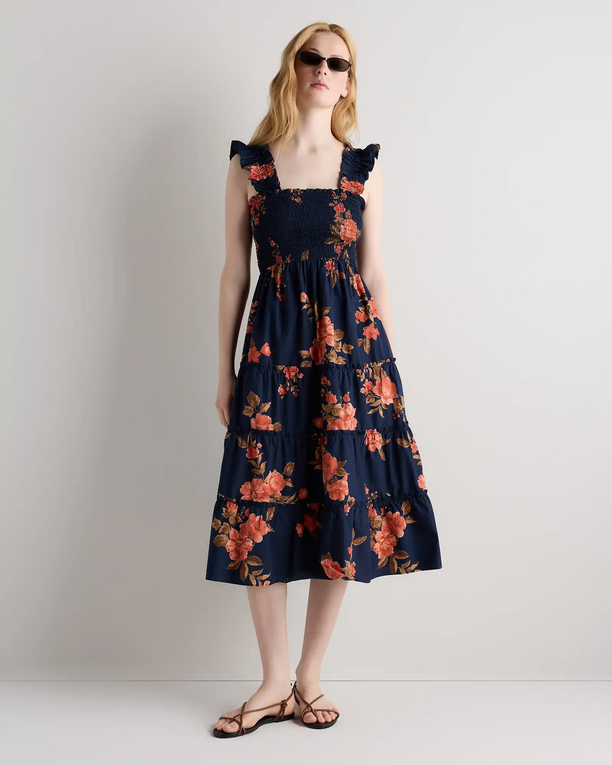 100% Organic Cotton Poplin Smocked Midi Dress