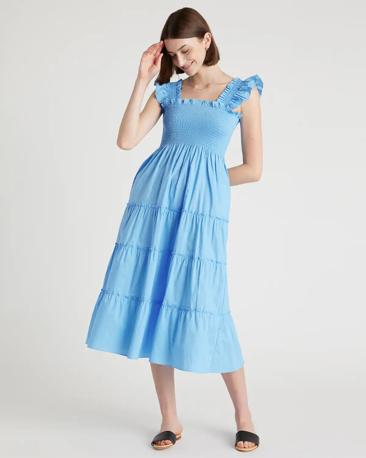 100% Organic Cotton Poplin Smocked Midi Dress