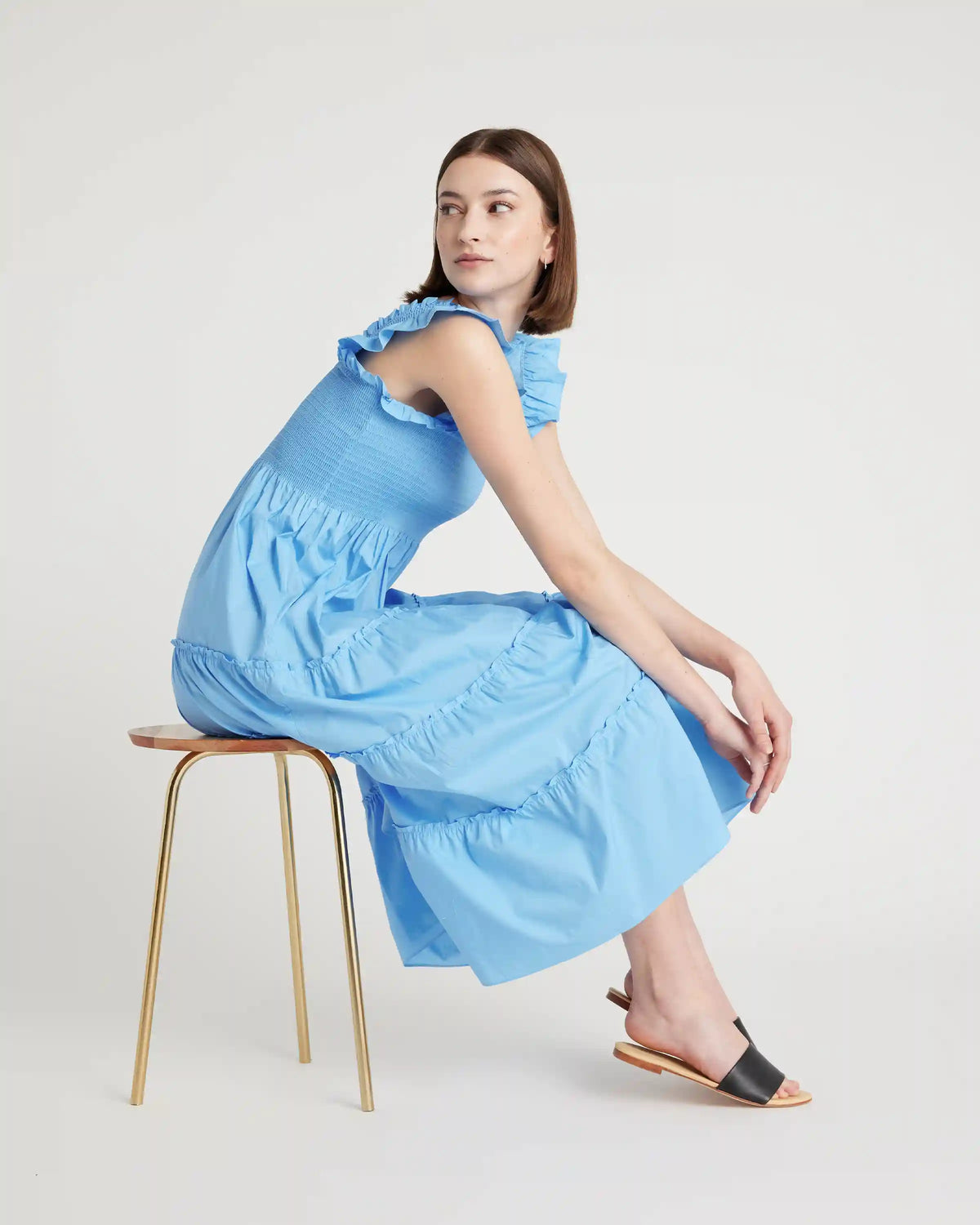 100% Organic Cotton Poplin Smocked Midi Dress