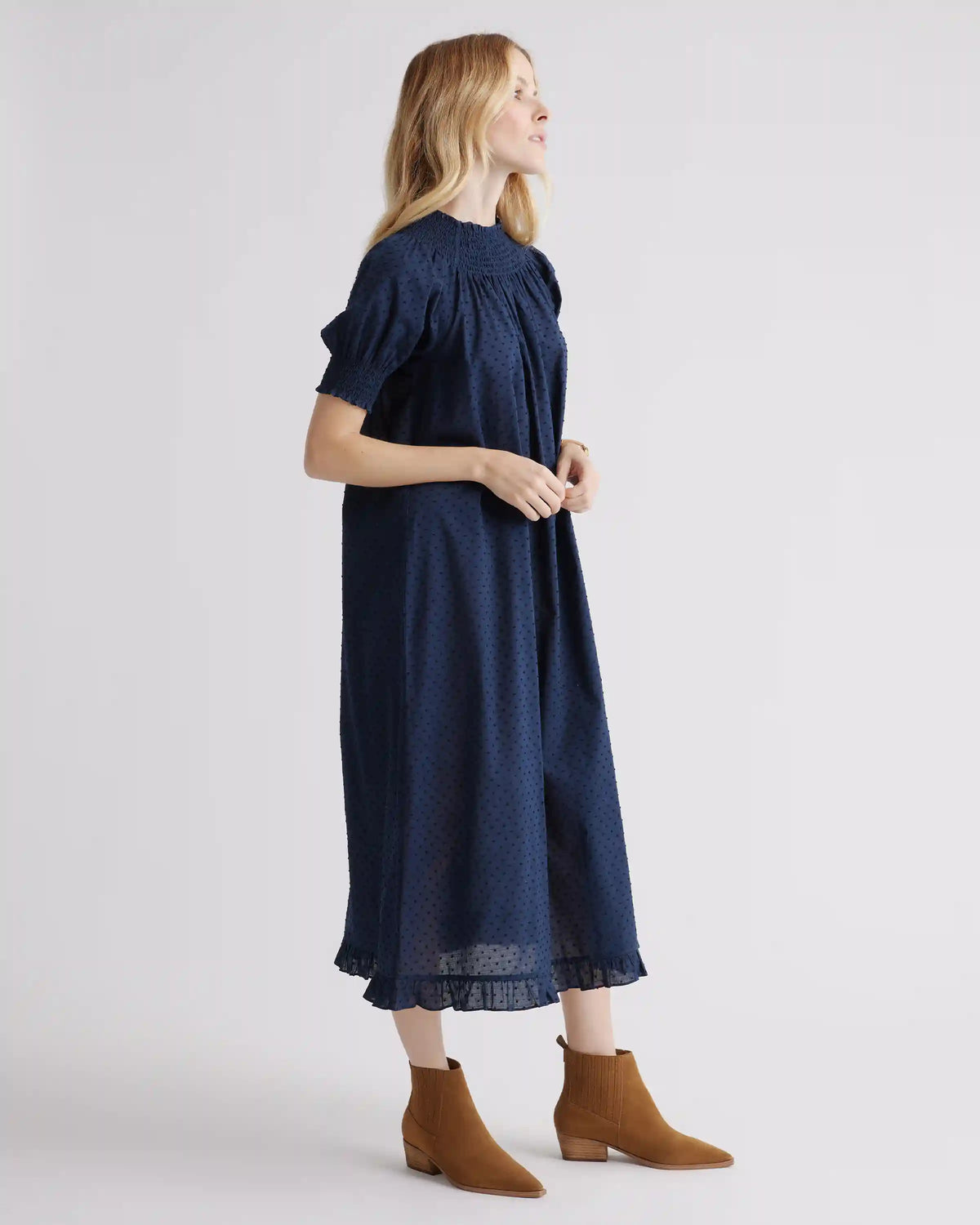 100% Cotton Swiss Dot Midi Dress