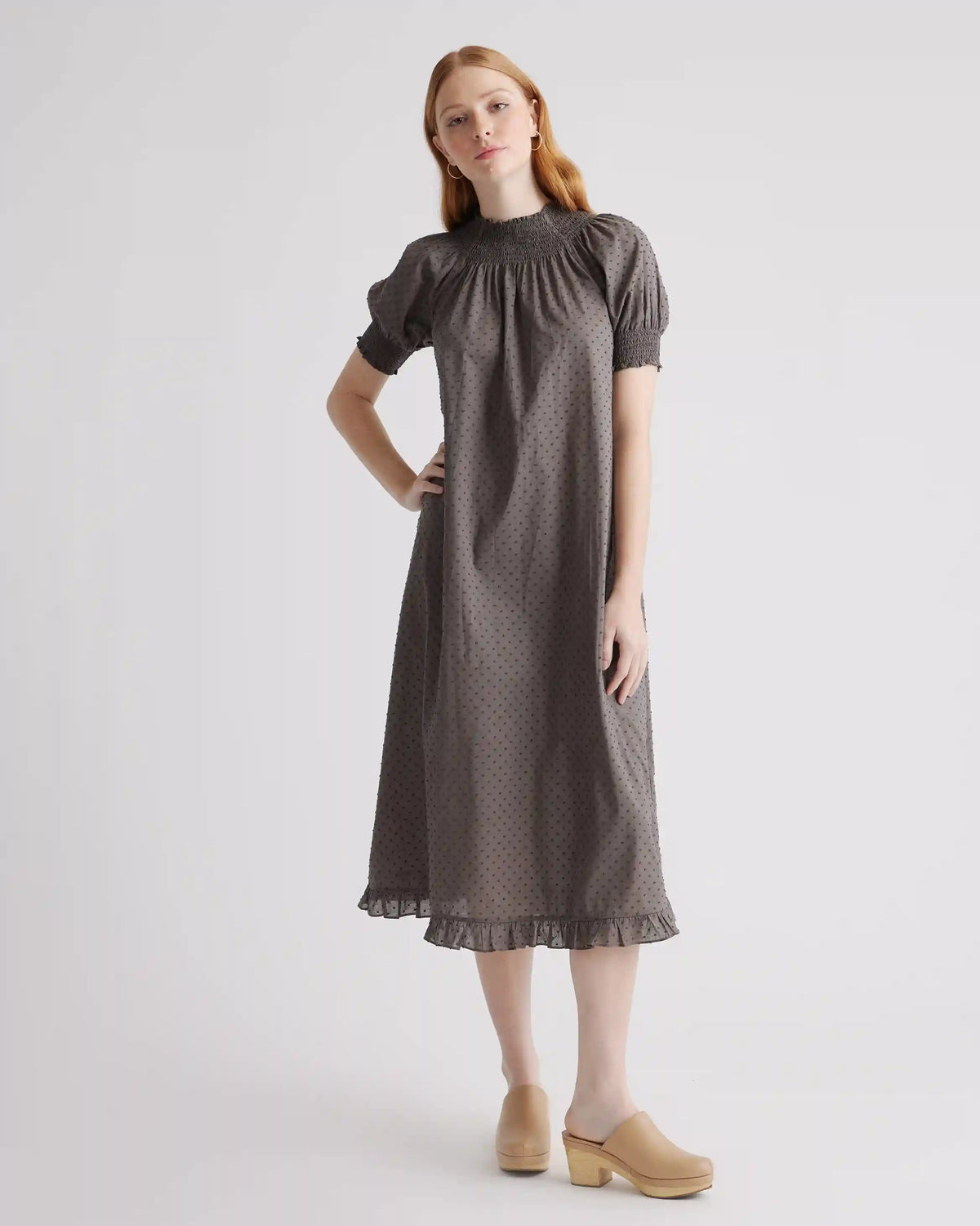 100% Cotton Swiss Dot Midi Dress