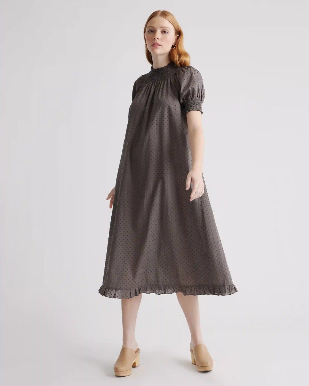 100% Cotton Swiss Dot Midi Dress