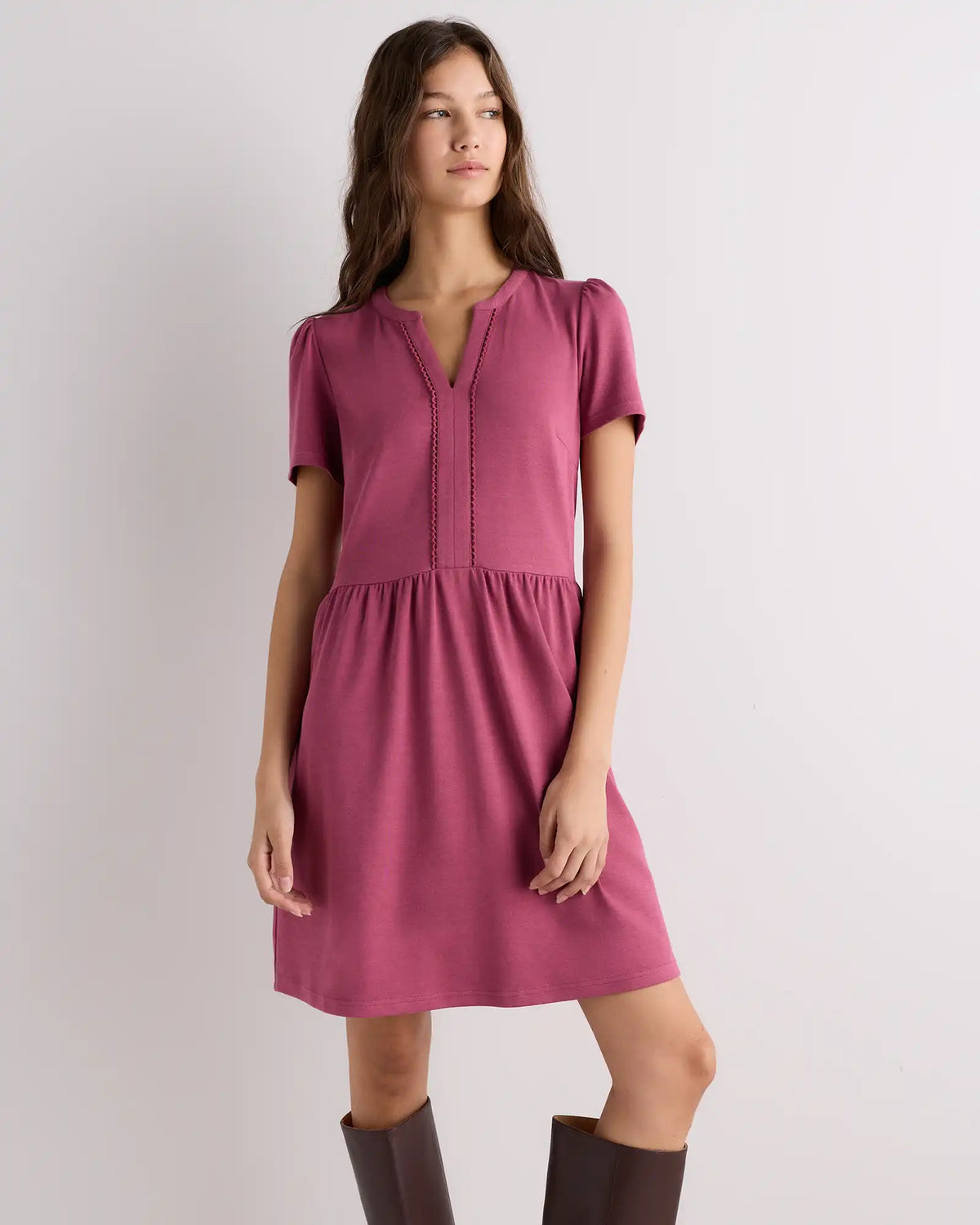Tencel Modal Knit V-Neck Mini Dress