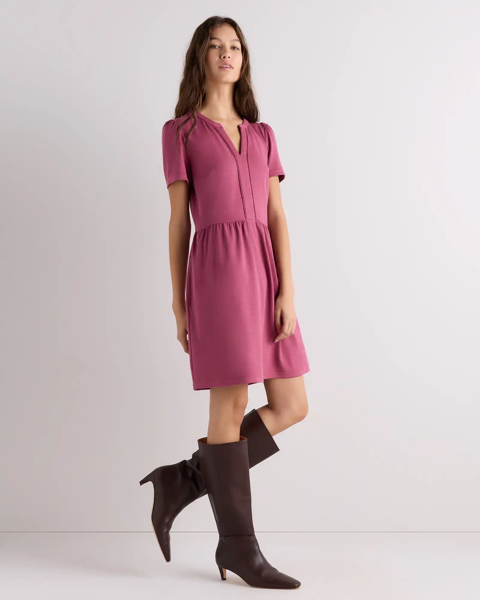 Tencel Modal Knit V-Neck Mini Dress
