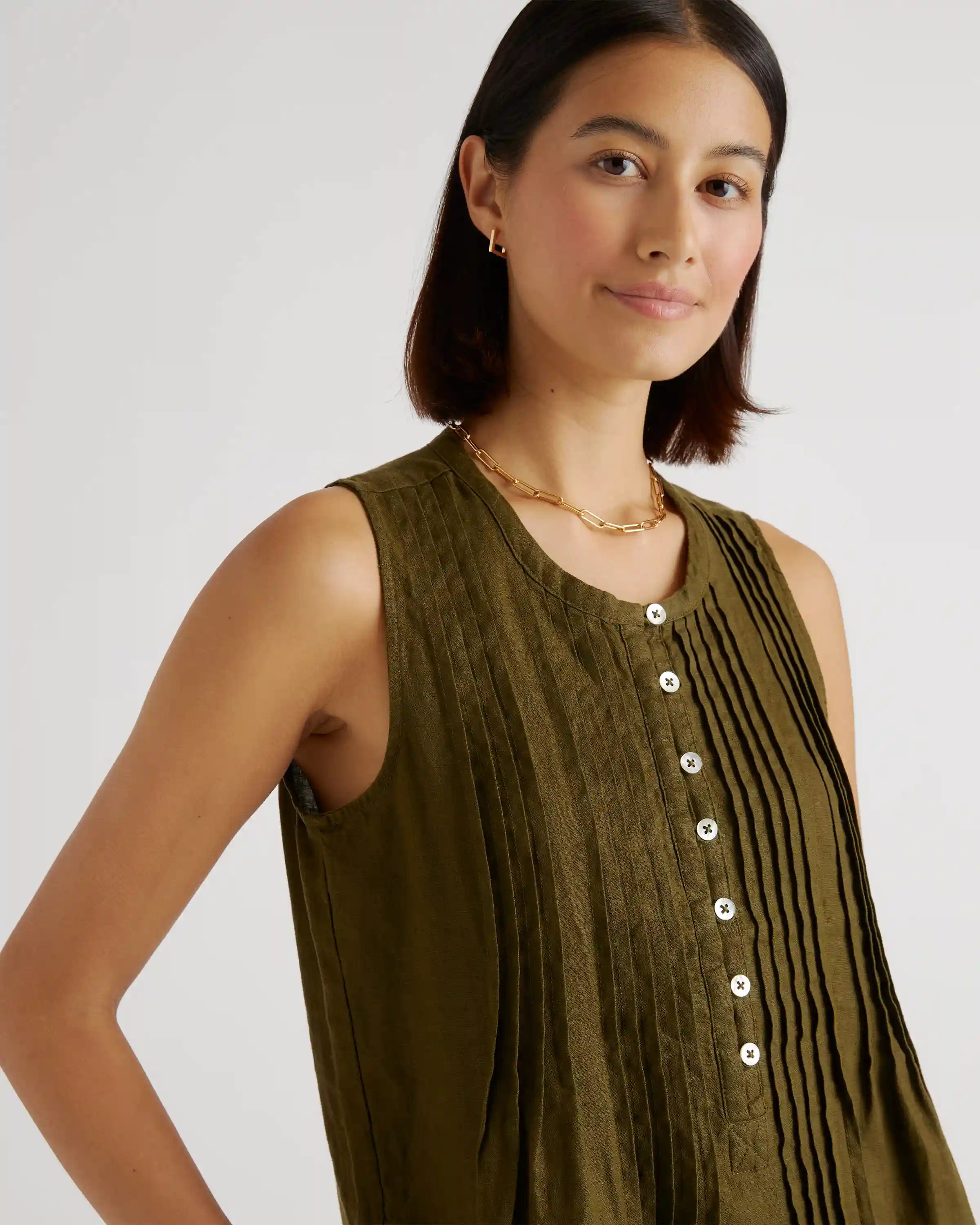 100% European Linen Sleeveless Swing Dress