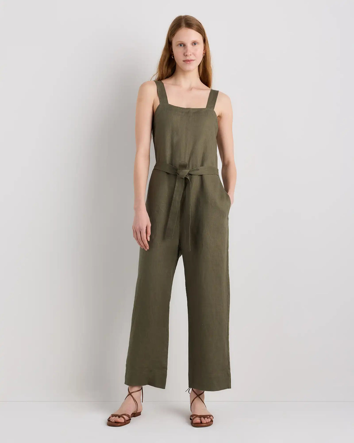 100% European Linen Square Neck Jumpsuit