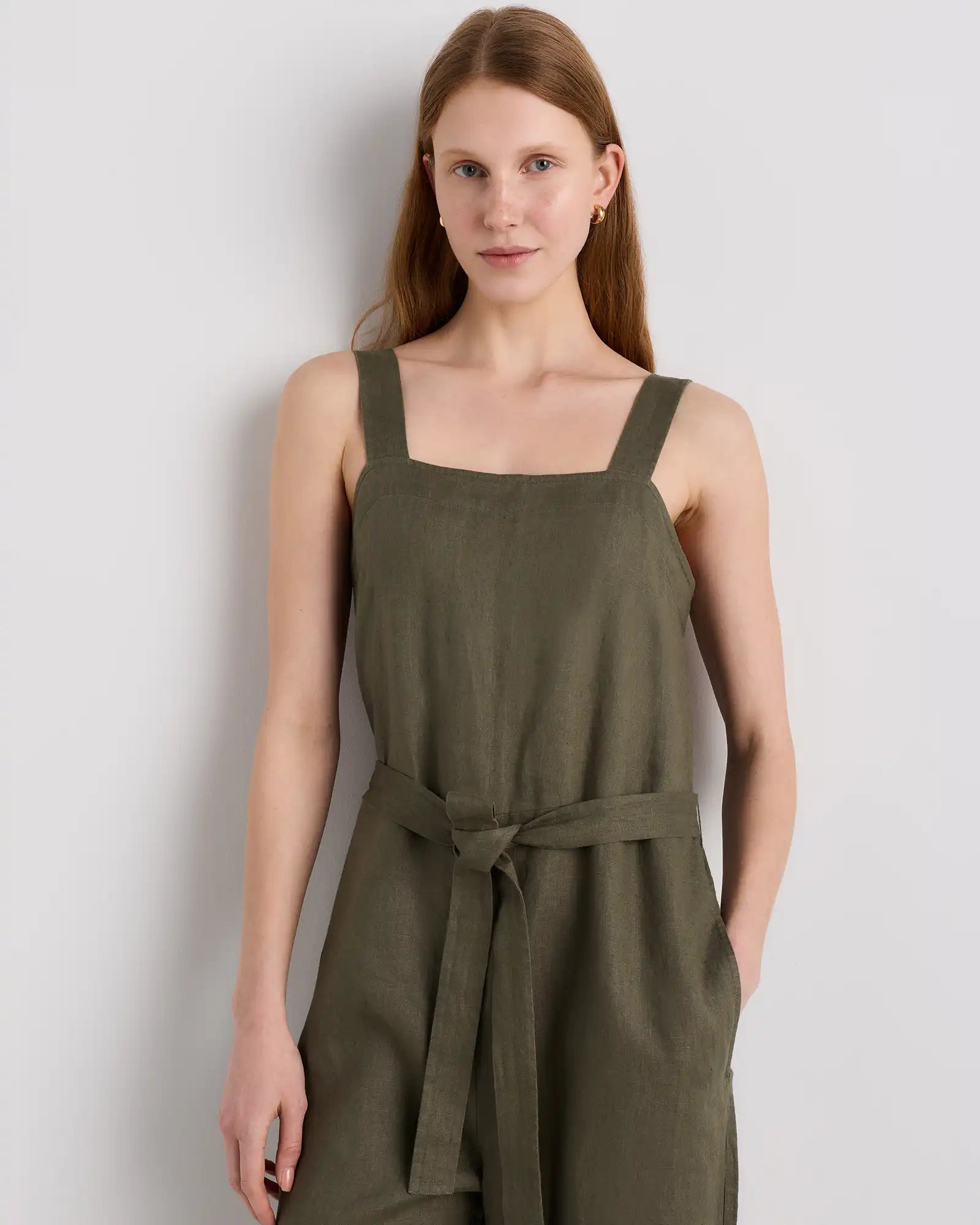 100% European Linen Square Neck Jumpsuit