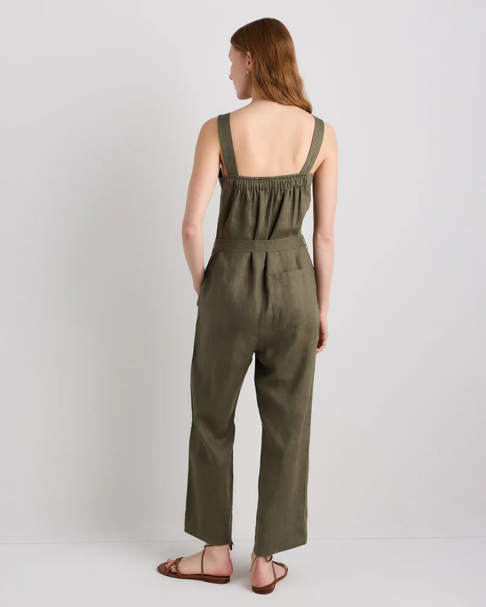 100% European Linen Square Neck Jumpsuit