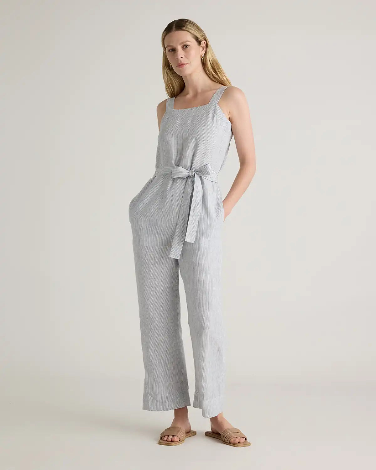 100% European Linen Square Neck Jumpsuit