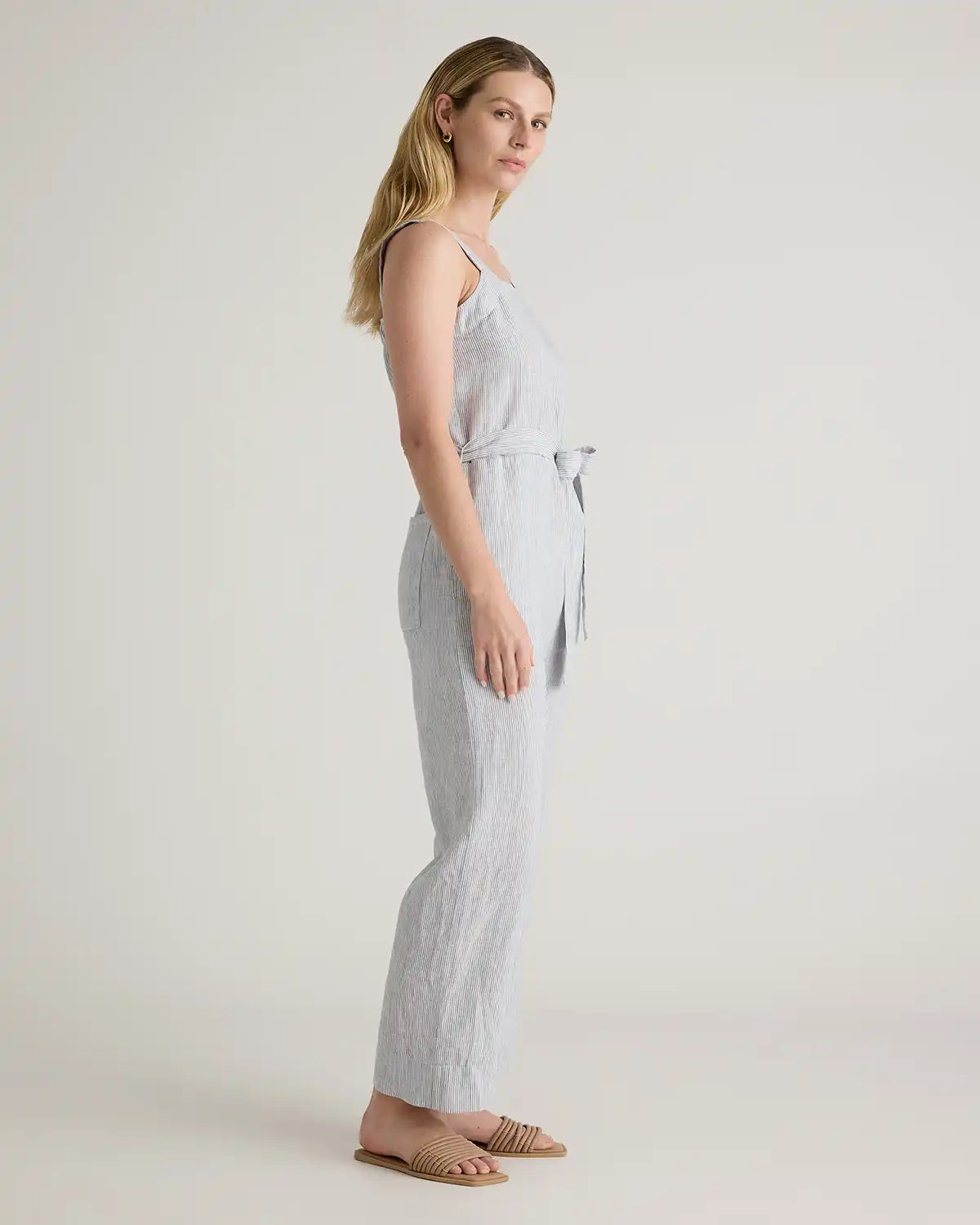 100% European Linen Square Neck Jumpsuit