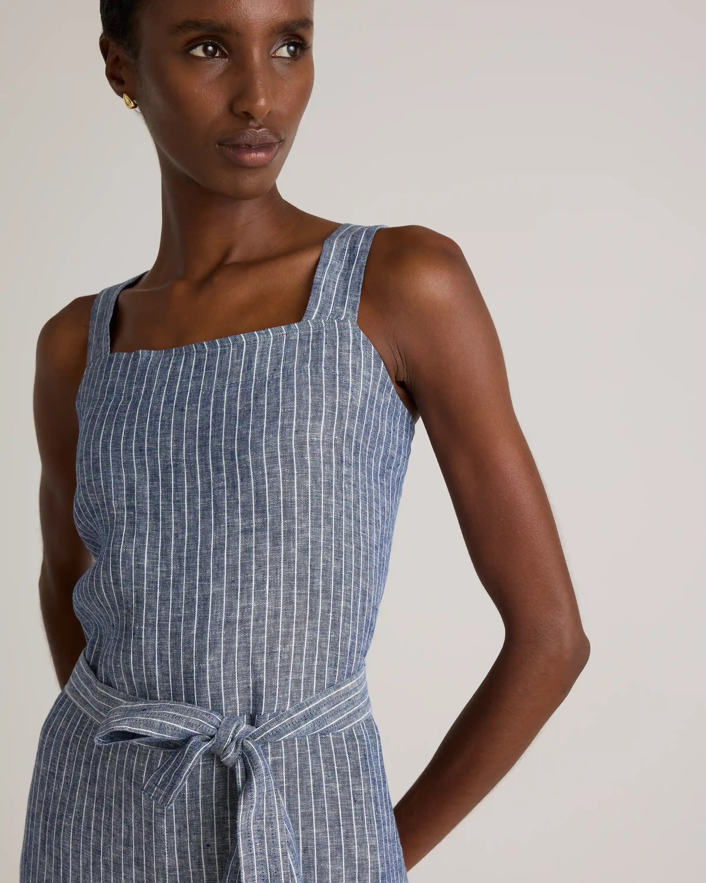 100% European Linen Square Neck Jumpsuit