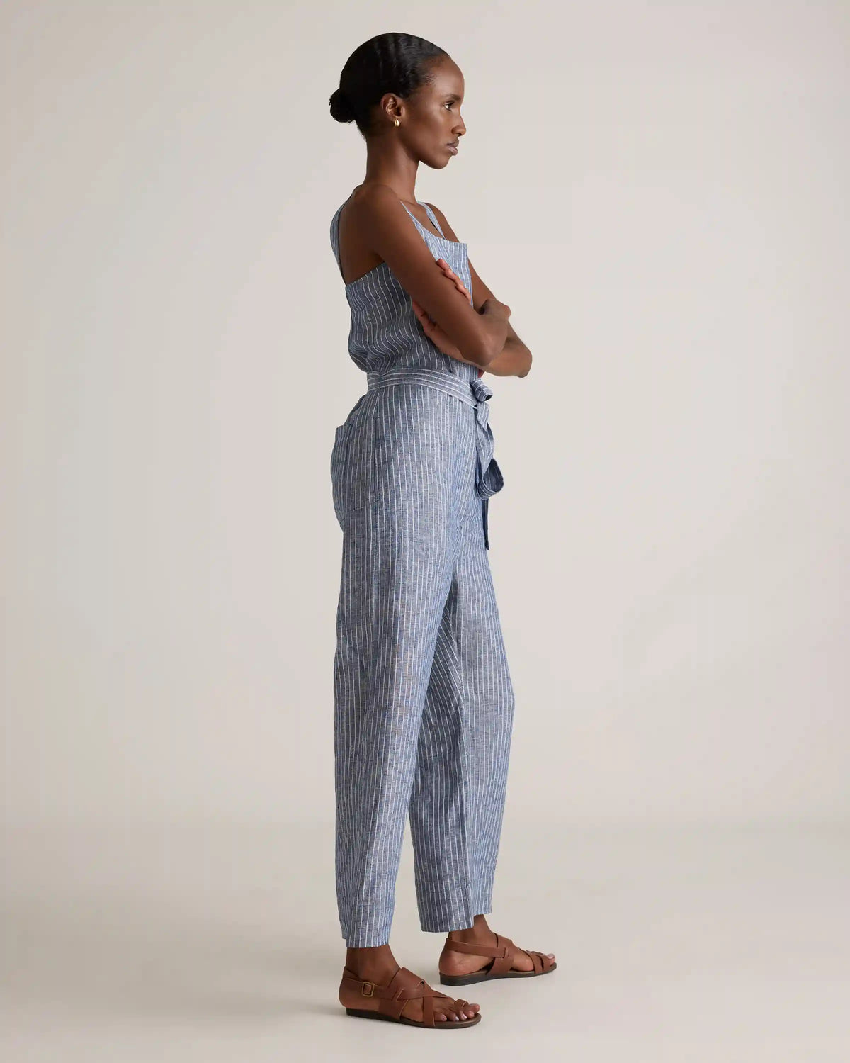 100% European Linen Square Neck Jumpsuit