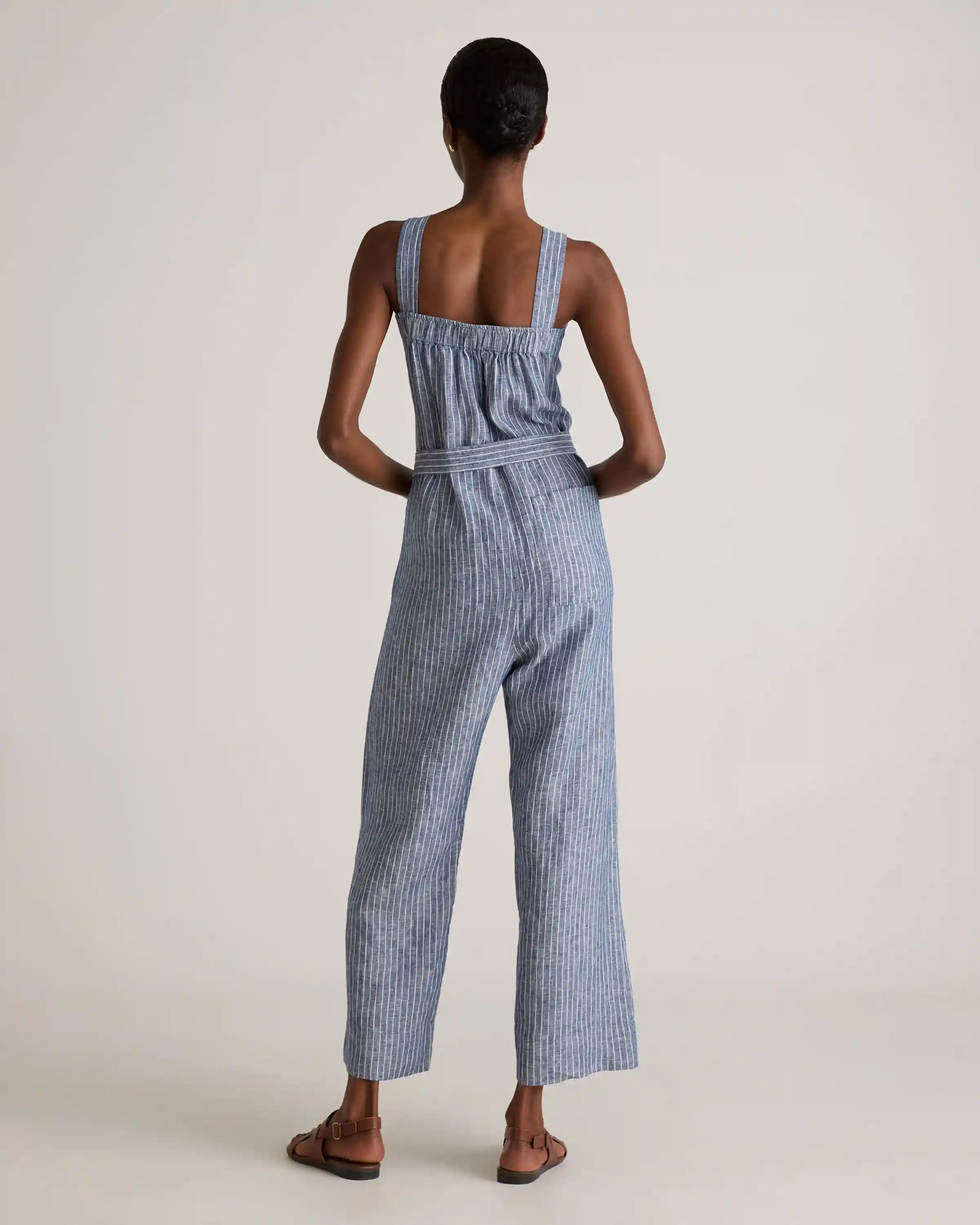 100% European Linen Square Neck Jumpsuit