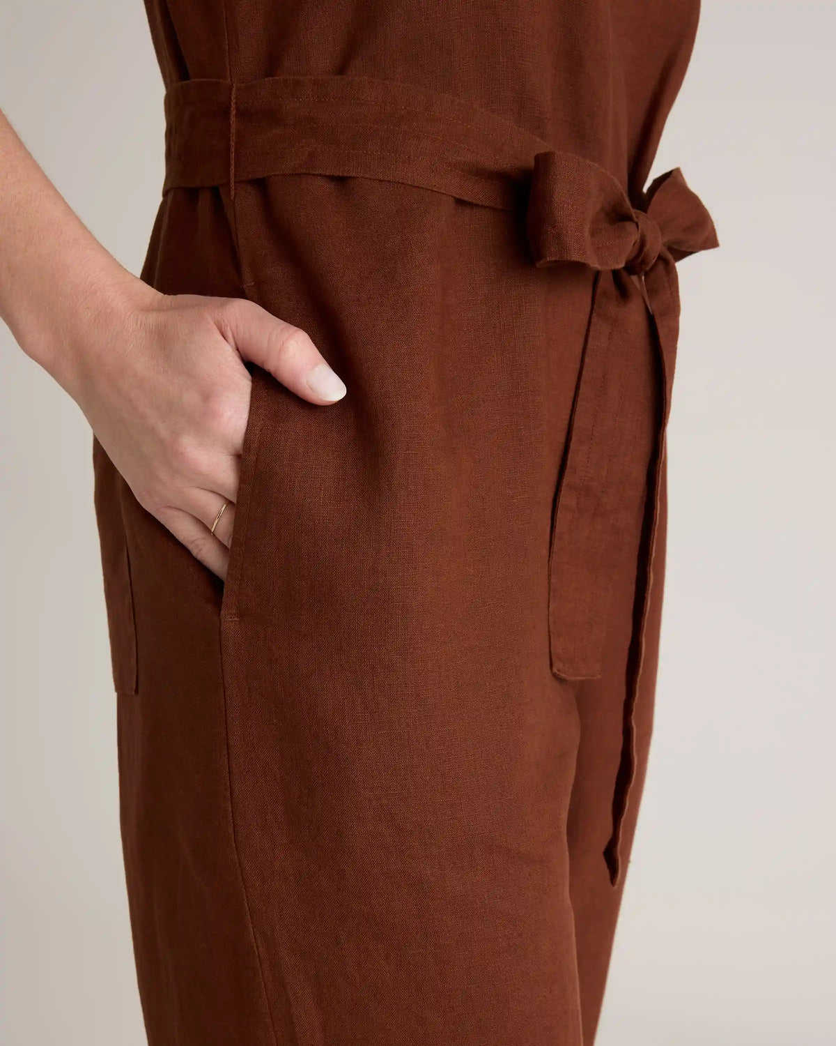 100% European Linen Square Neck Jumpsuit