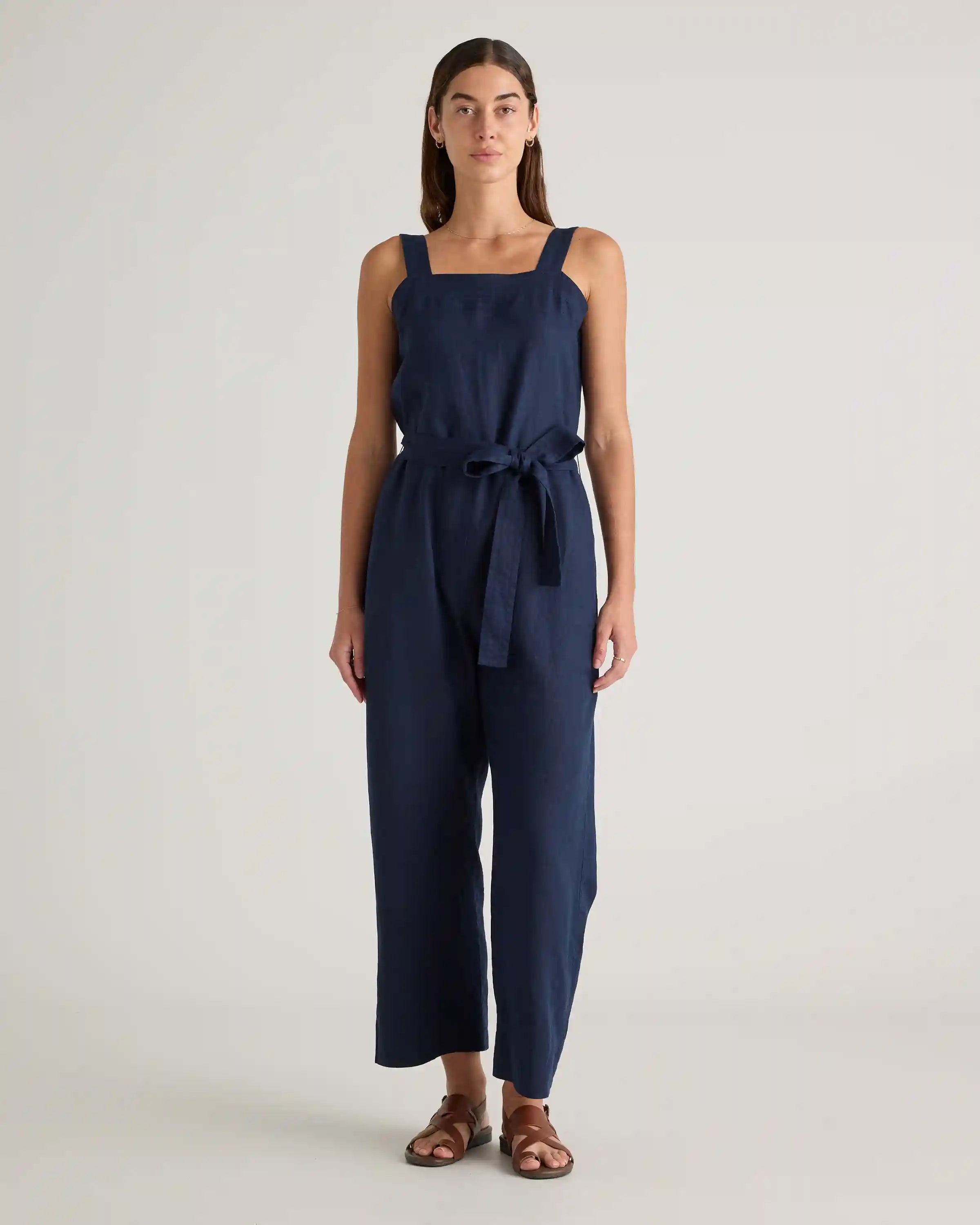 100% European Linen Square Neck Jumpsuit
