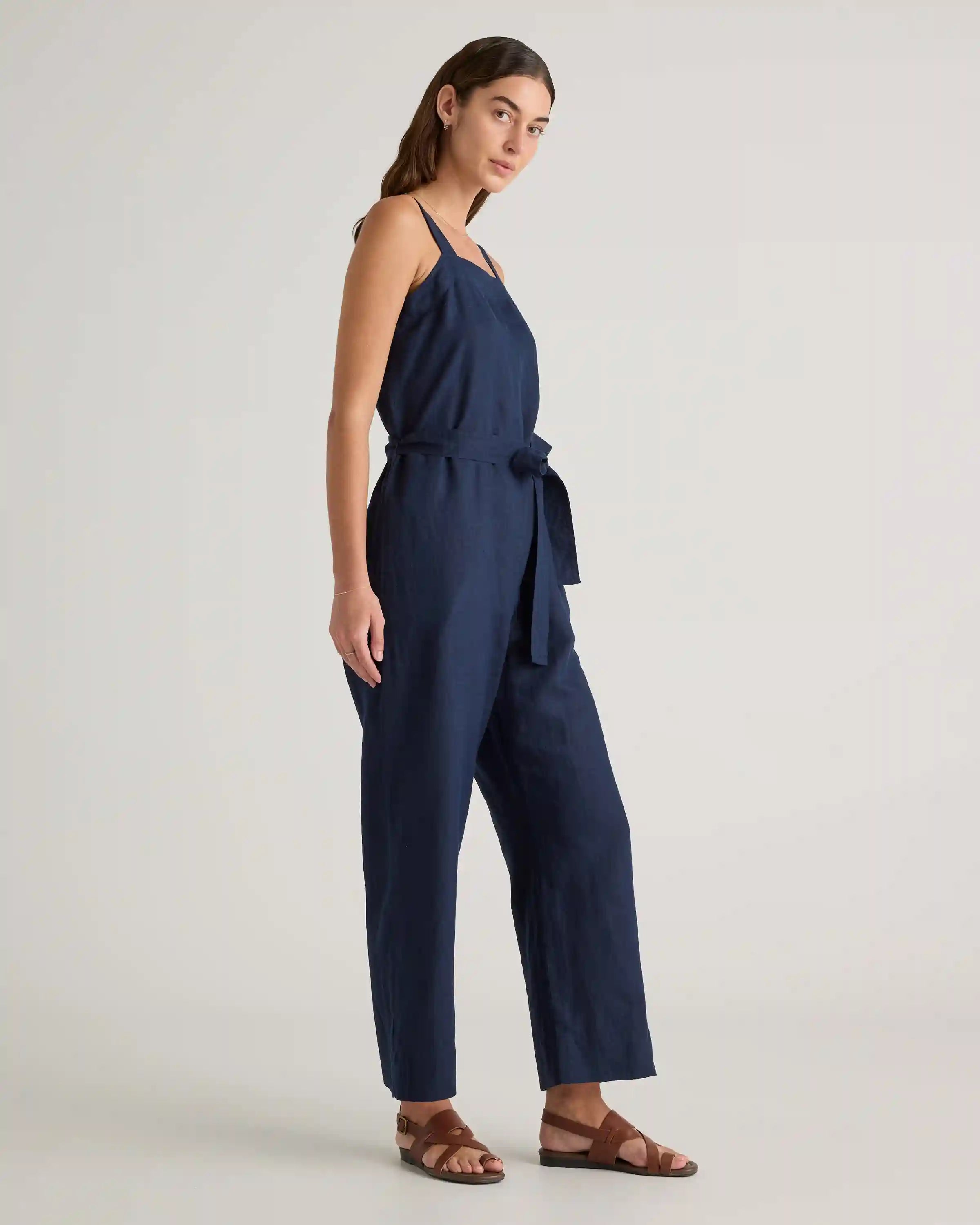 100% European Linen Square Neck Jumpsuit