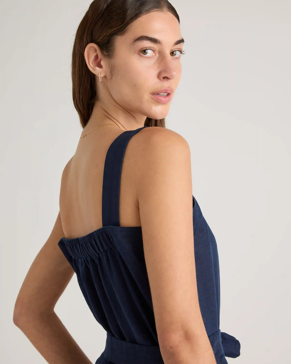 100% European Linen Square Neck Jumpsuit