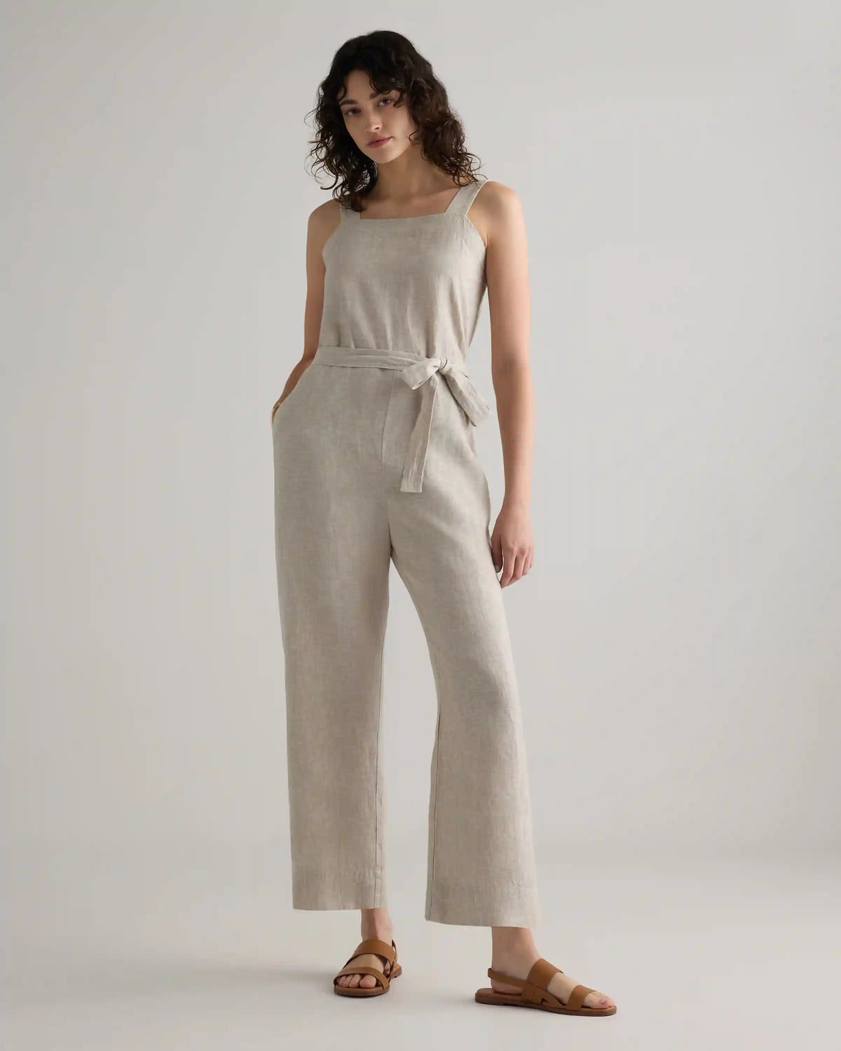 100% European Linen Square Neck Jumpsuit