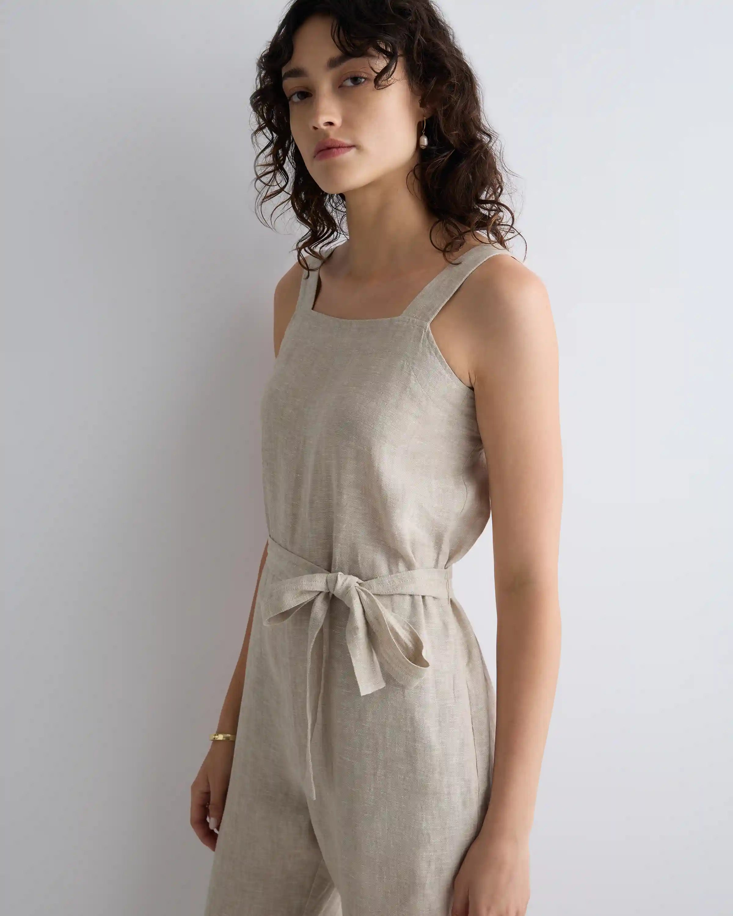 100% European Linen Square Neck Jumpsuit