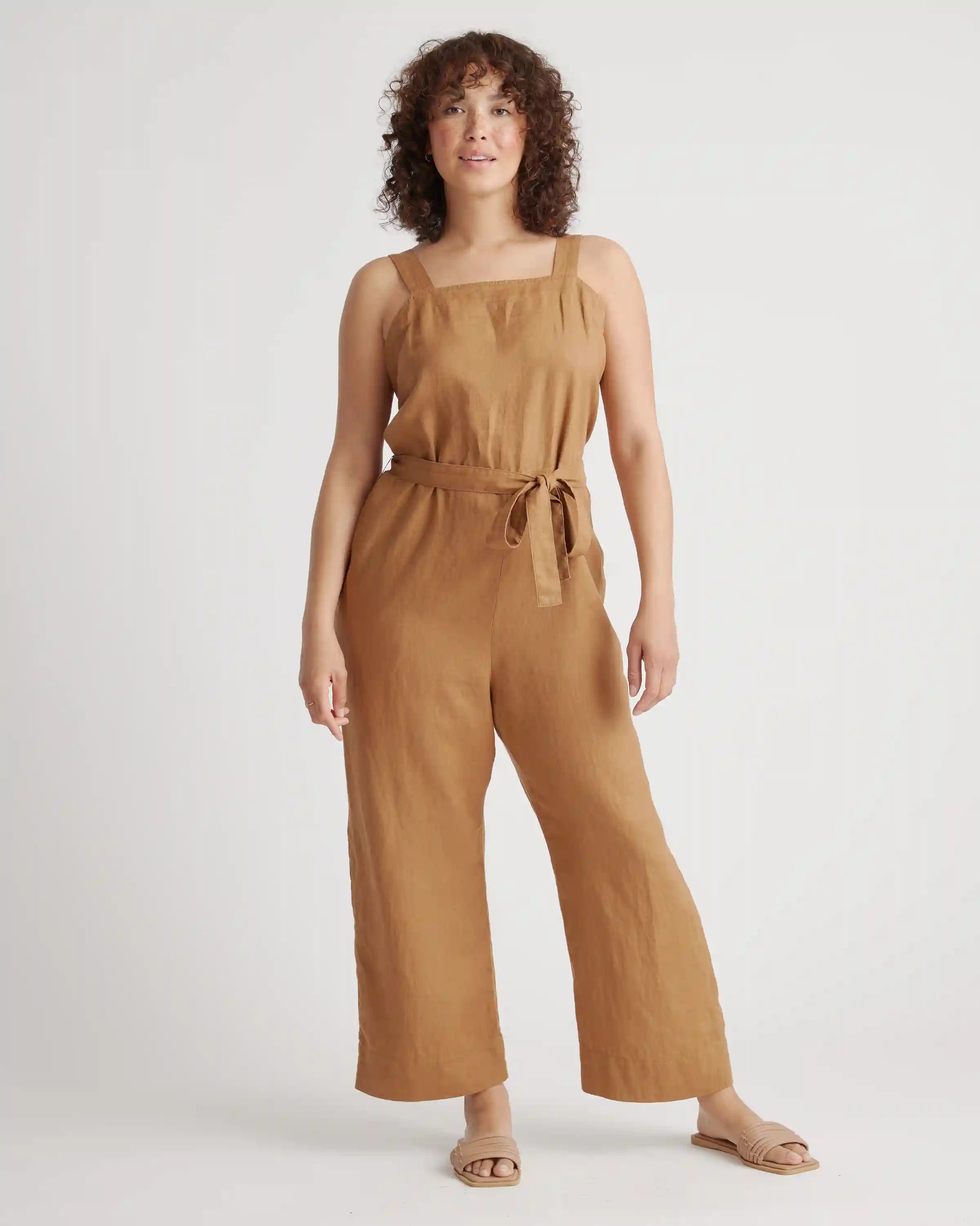 100% European Linen Square Neck Jumpsuit
