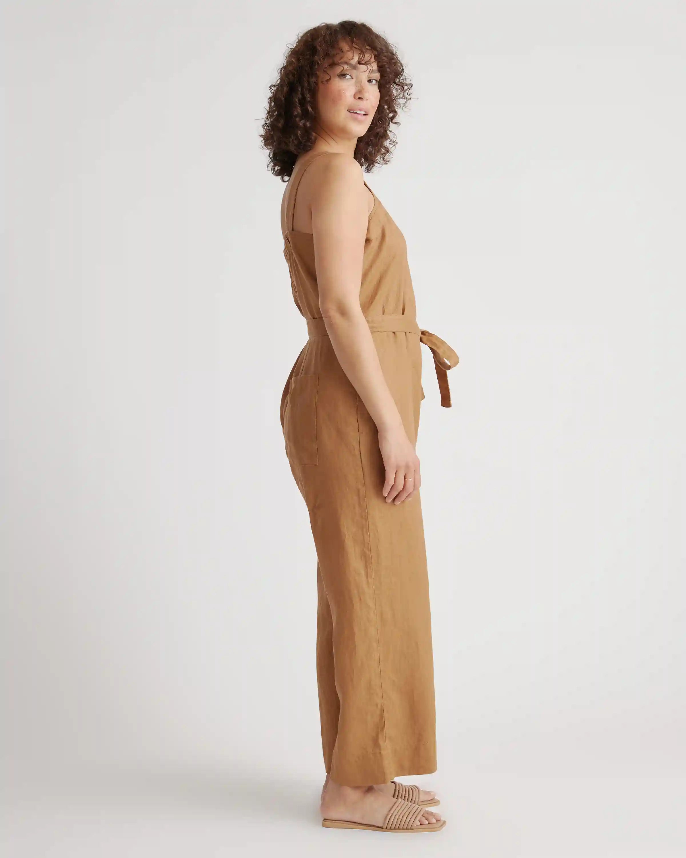 100% European Linen Square Neck Jumpsuit