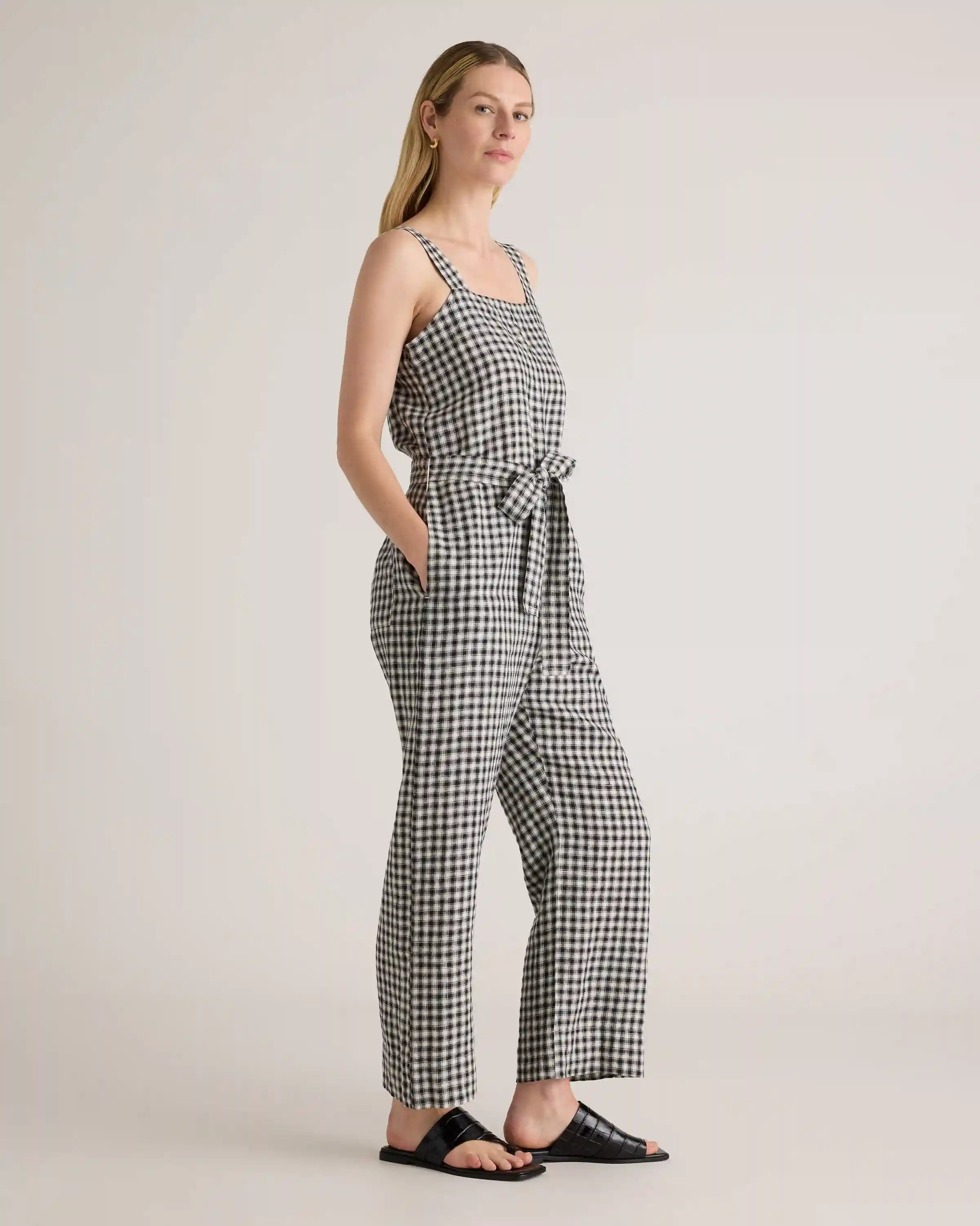 100% European Linen Square Neck Jumpsuit