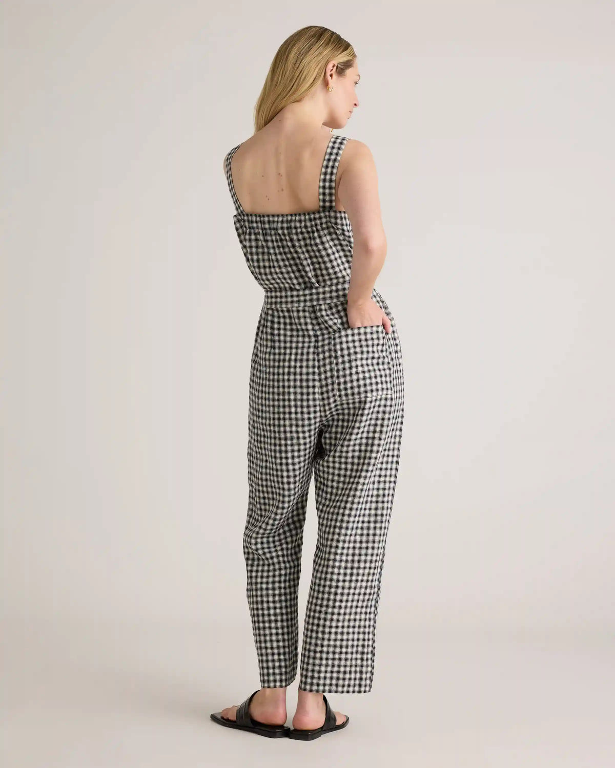 100% European Linen Square Neck Jumpsuit
