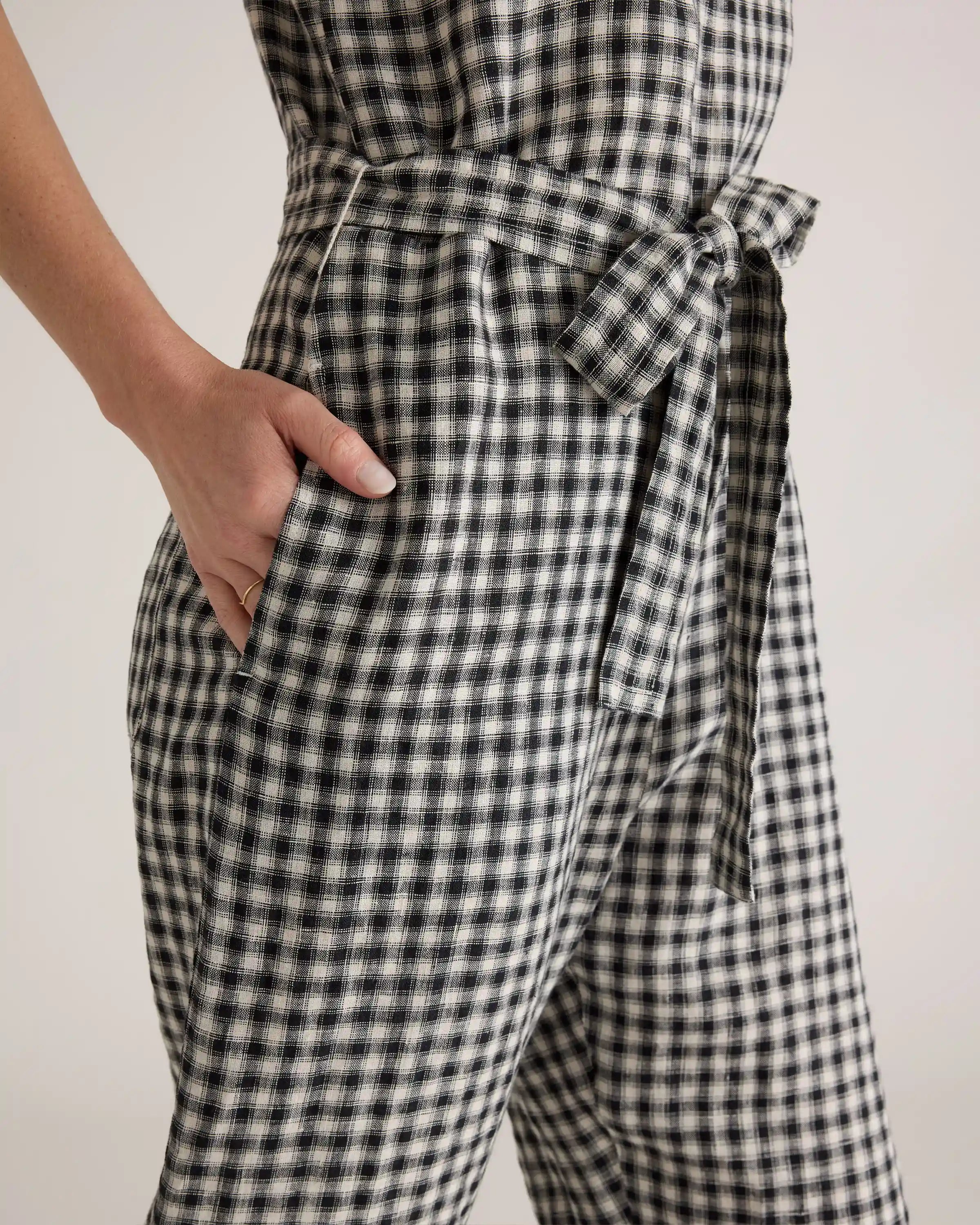 100% European Linen Square Neck Jumpsuit