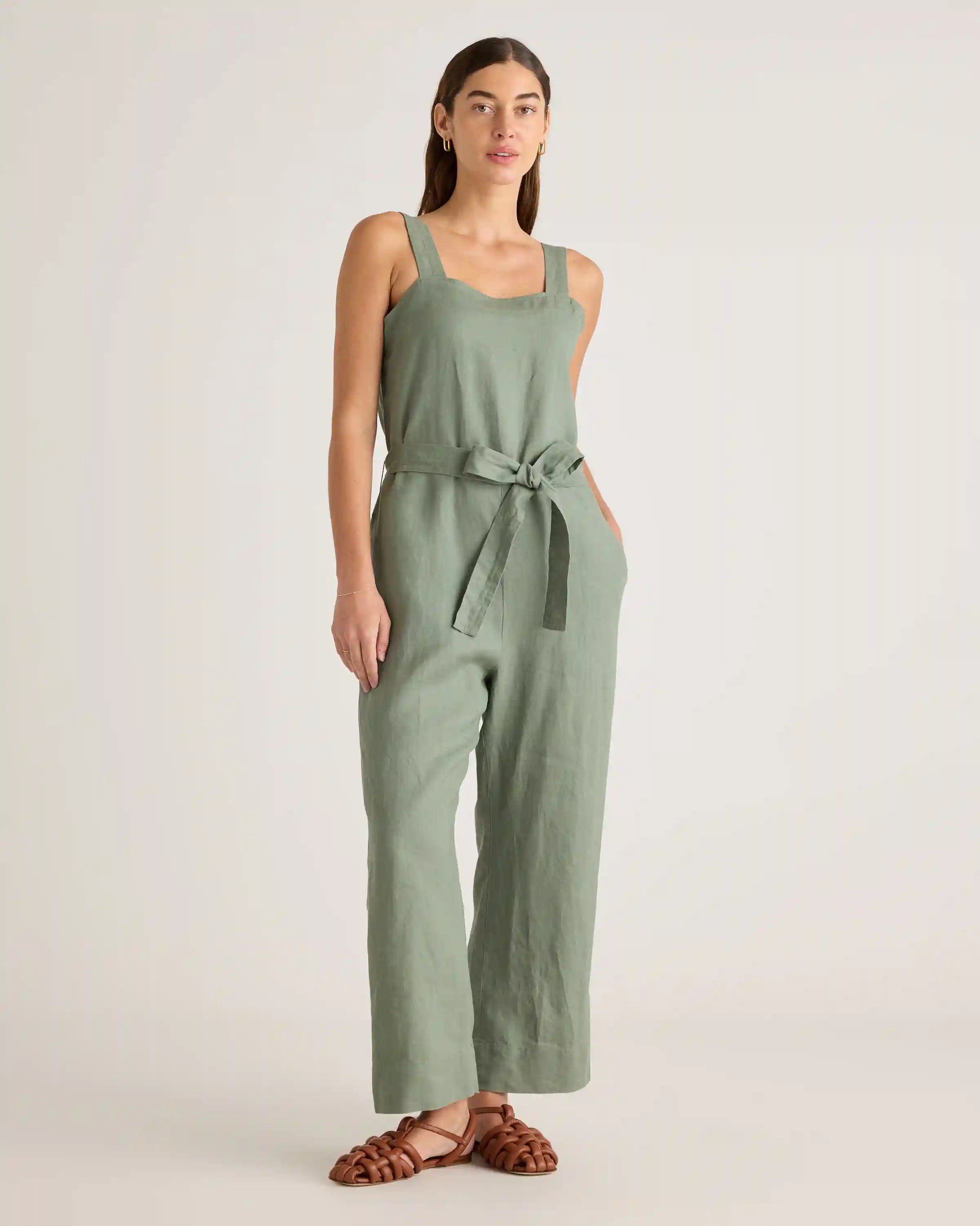 100% European Linen Square Neck Jumpsuit