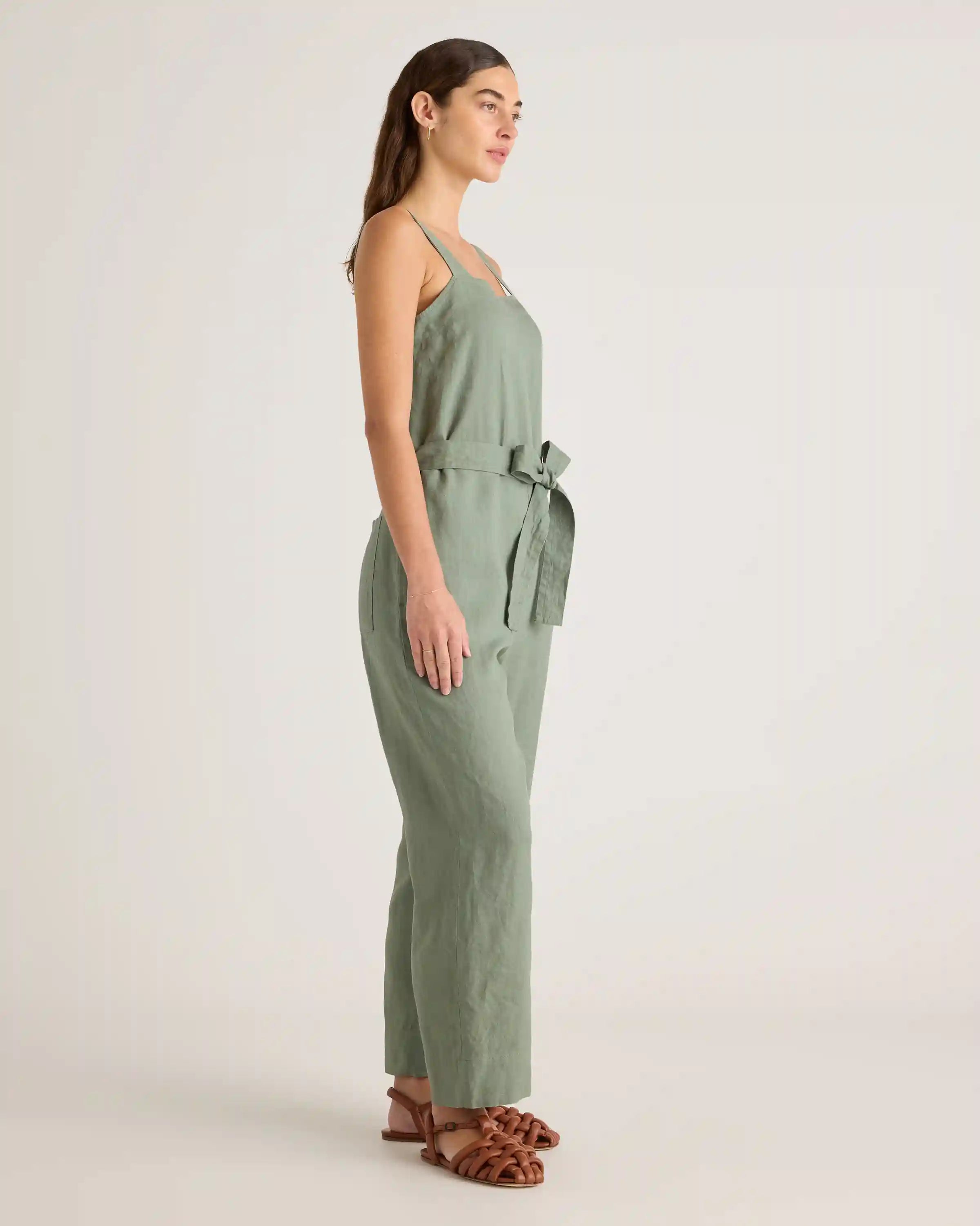 100% European Linen Square Neck Jumpsuit