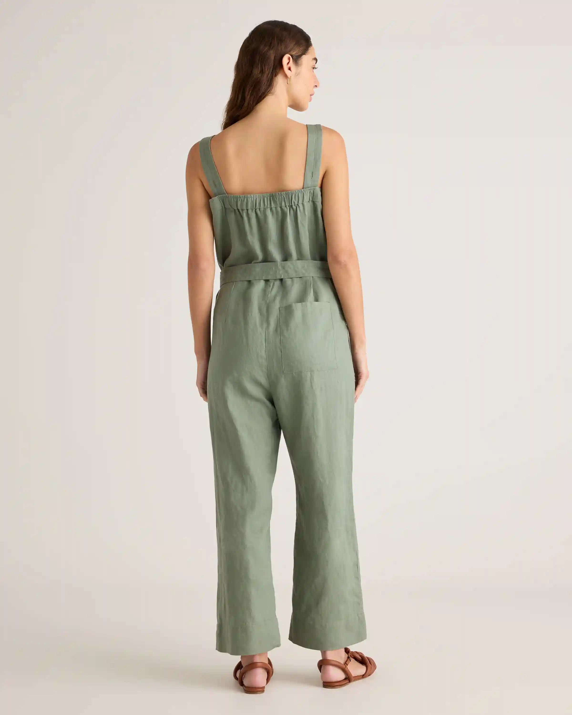 100% European Linen Square Neck Jumpsuit