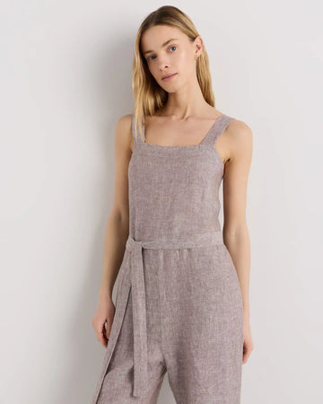 100% European Linen Square Neck Jumpsuit
