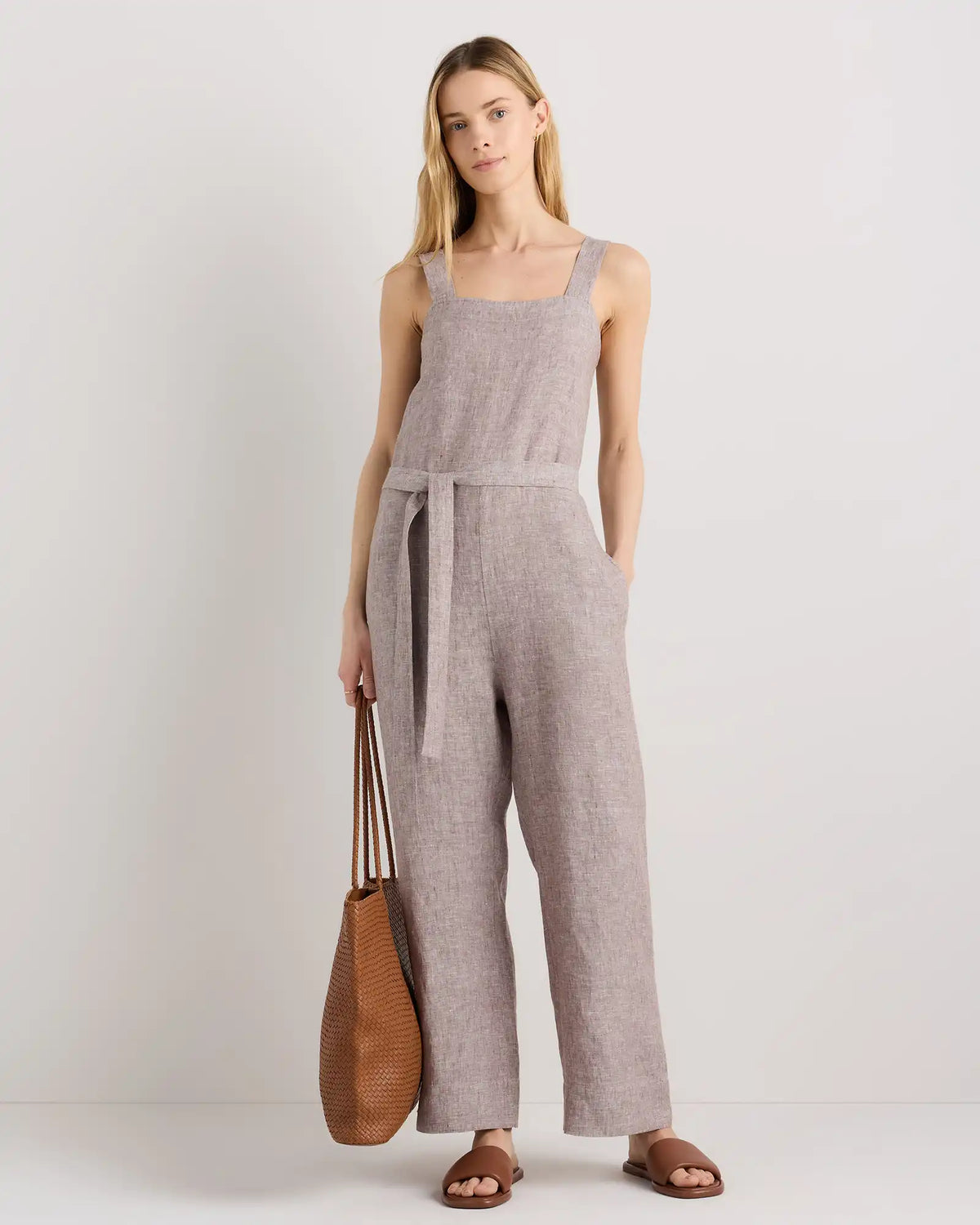 100% European Linen Square Neck Jumpsuit