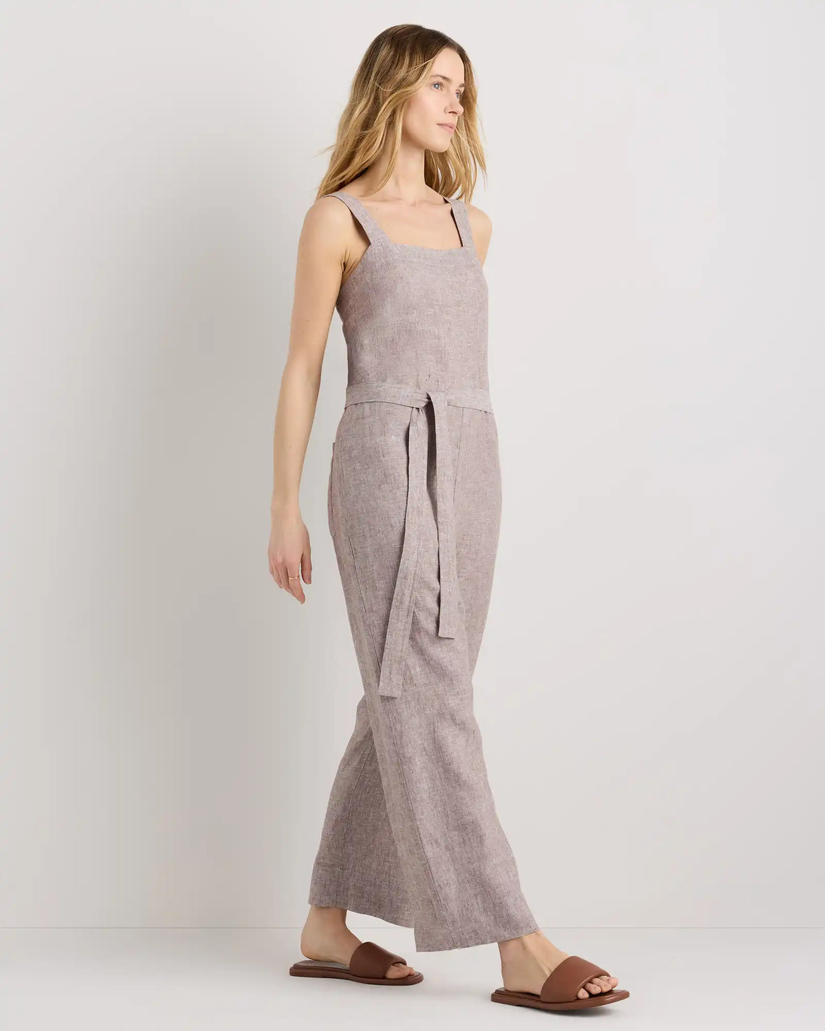 100% European Linen Square Neck Jumpsuit