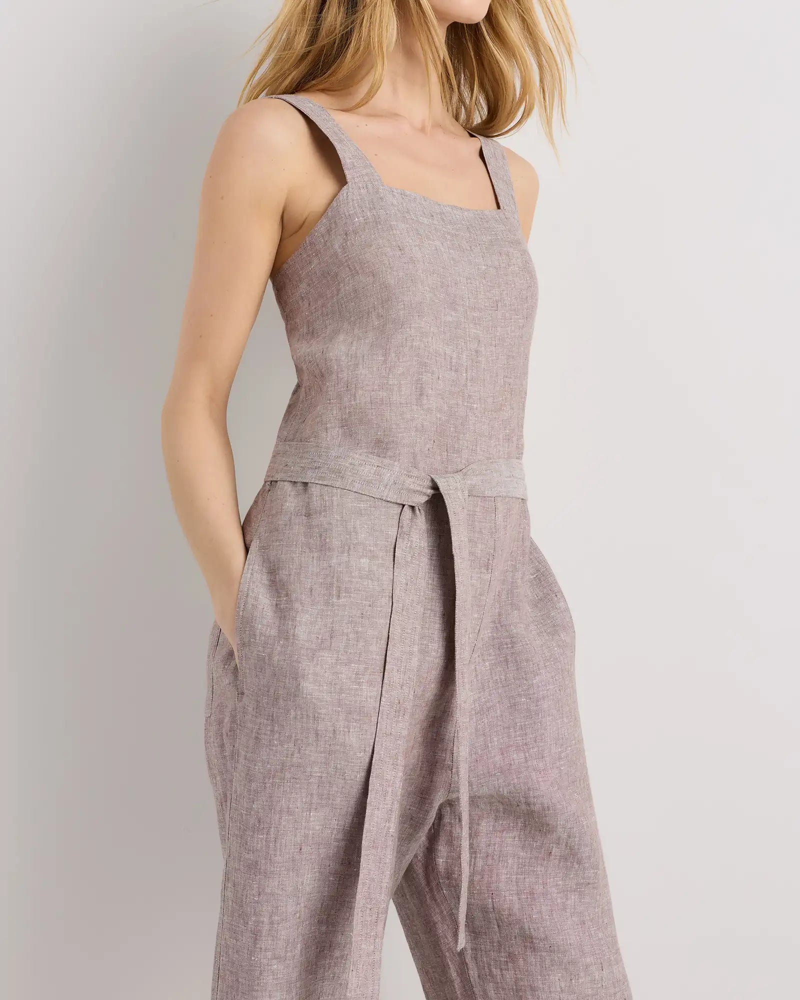100% European Linen Square Neck Jumpsuit