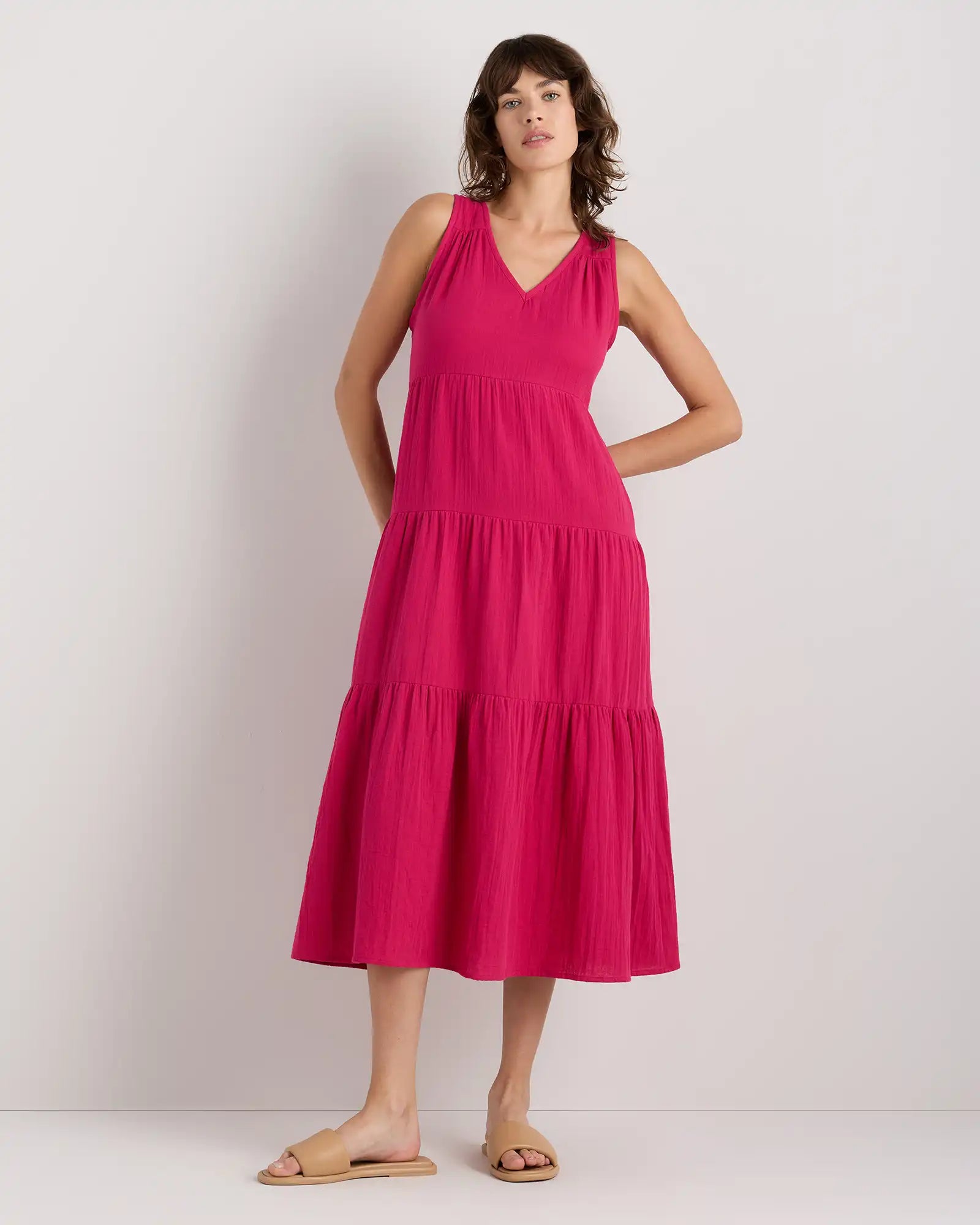100% Organic Cotton Gauze Tiered Maxi Dress