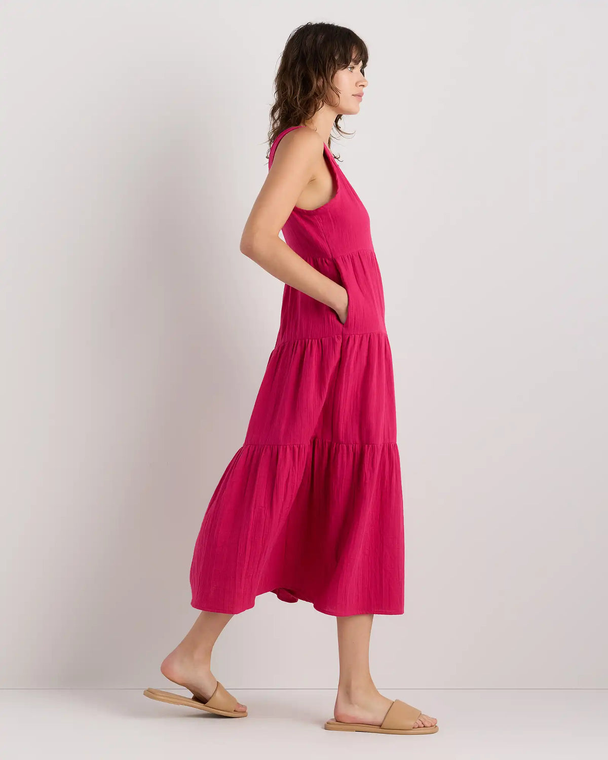 100% Organic Cotton Gauze Tiered Maxi Dress