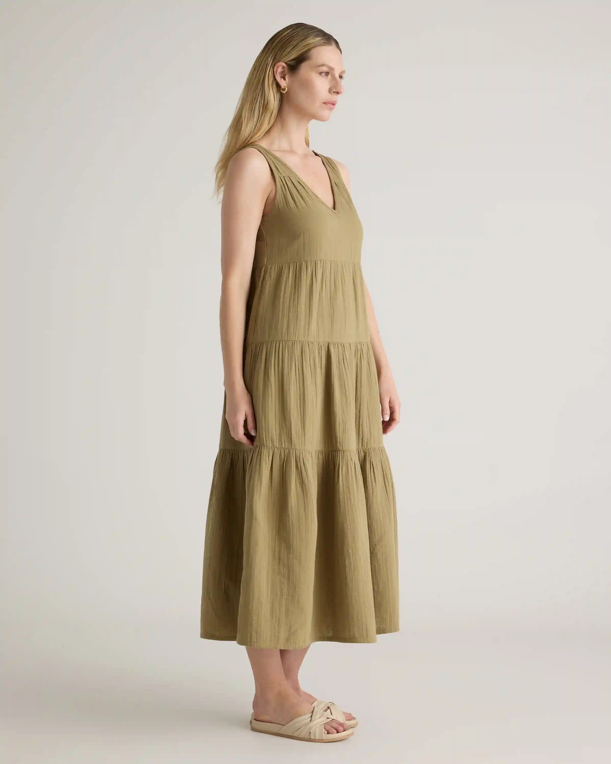 100% Organic Cotton Gauze Tiered Maxi Dress