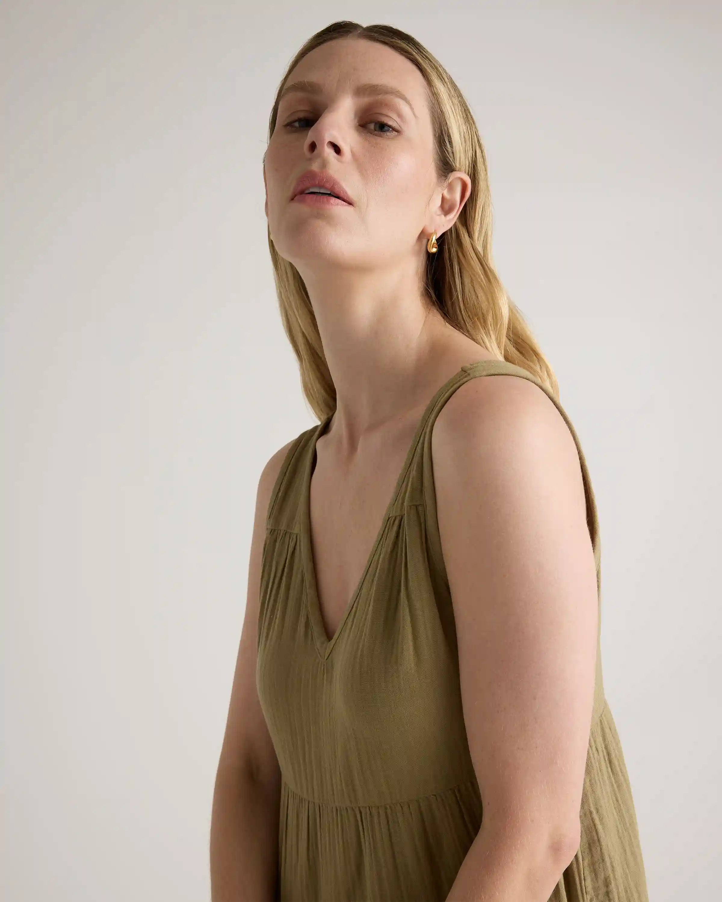 100% Organic Cotton Gauze Tiered Maxi Dress